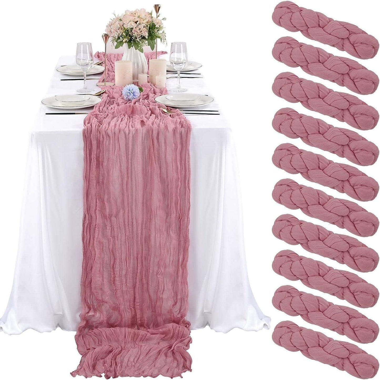 6 Pcs Sage Green Cheesecloth Table Runner 10FT, Gauze Table Runner for Wedding Reception Sheer Bridal Shower Birthday Party Boho Table Decoration, Rustic Romantic Wedding Runner