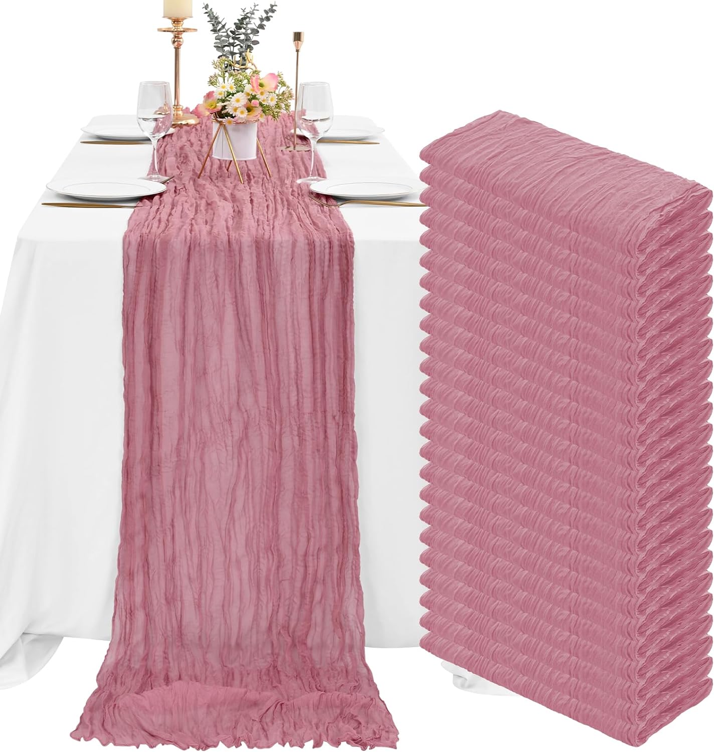 6 Pcs Sage Green Cheesecloth Table Runner 10FT, Gauze Table Runner for Wedding Reception Sheer Bridal Shower Birthday Party Boho Table Decoration, Rustic Romantic Wedding Runner