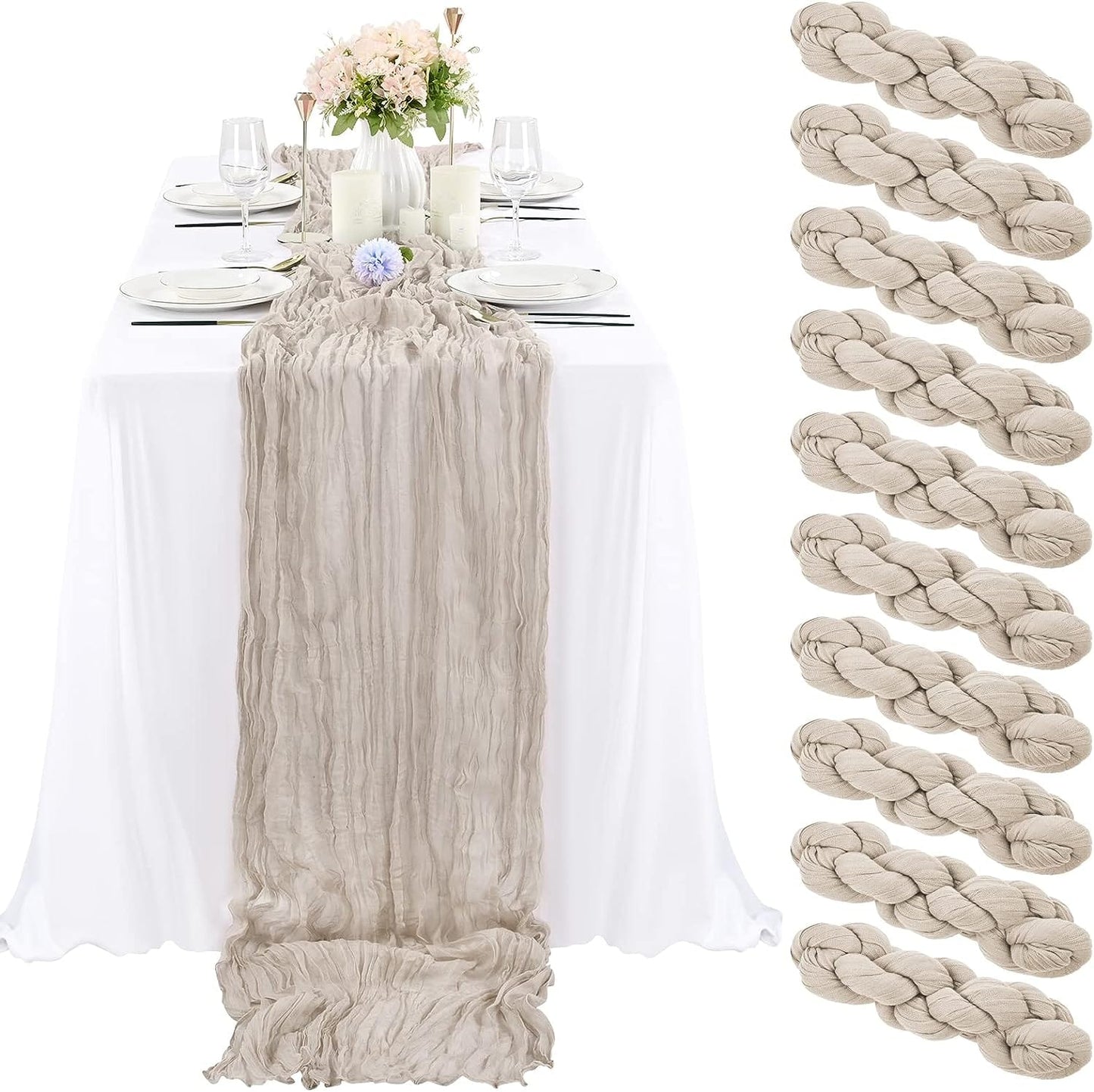 6 Pcs Sage Green Cheesecloth Table Runner 10FT, Gauze Table Runner for Wedding Reception Sheer Bridal Shower Birthday Party Boho Table Decoration, Rustic Romantic Wedding Runner