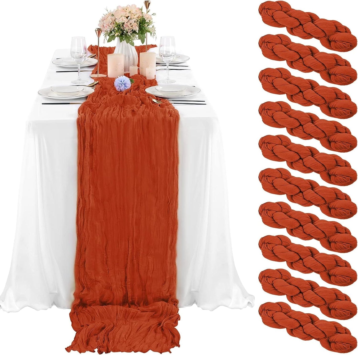 6 Pcs Sage Green Cheesecloth Table Runner 10FT, Gauze Table Runner for Wedding Reception Sheer Bridal Shower Birthday Party Boho Table Decoration, Rustic Romantic Wedding Runner