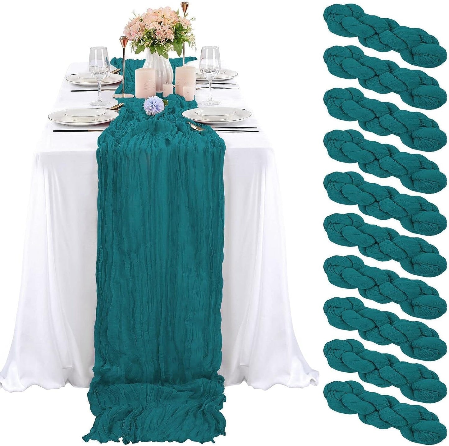 6 Pcs Sage Green Cheesecloth Table Runner 10FT, Gauze Table Runner for Wedding Reception Sheer Bridal Shower Birthday Party Boho Table Decoration, Rustic Romantic Wedding Runner