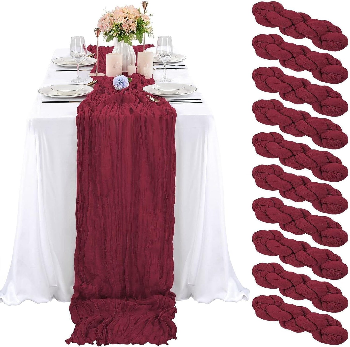 6 Pcs Sage Green Cheesecloth Table Runner 10FT, Gauze Table Runner for Wedding Reception Sheer Bridal Shower Birthday Party Boho Table Decoration, Rustic Romantic Wedding Runner