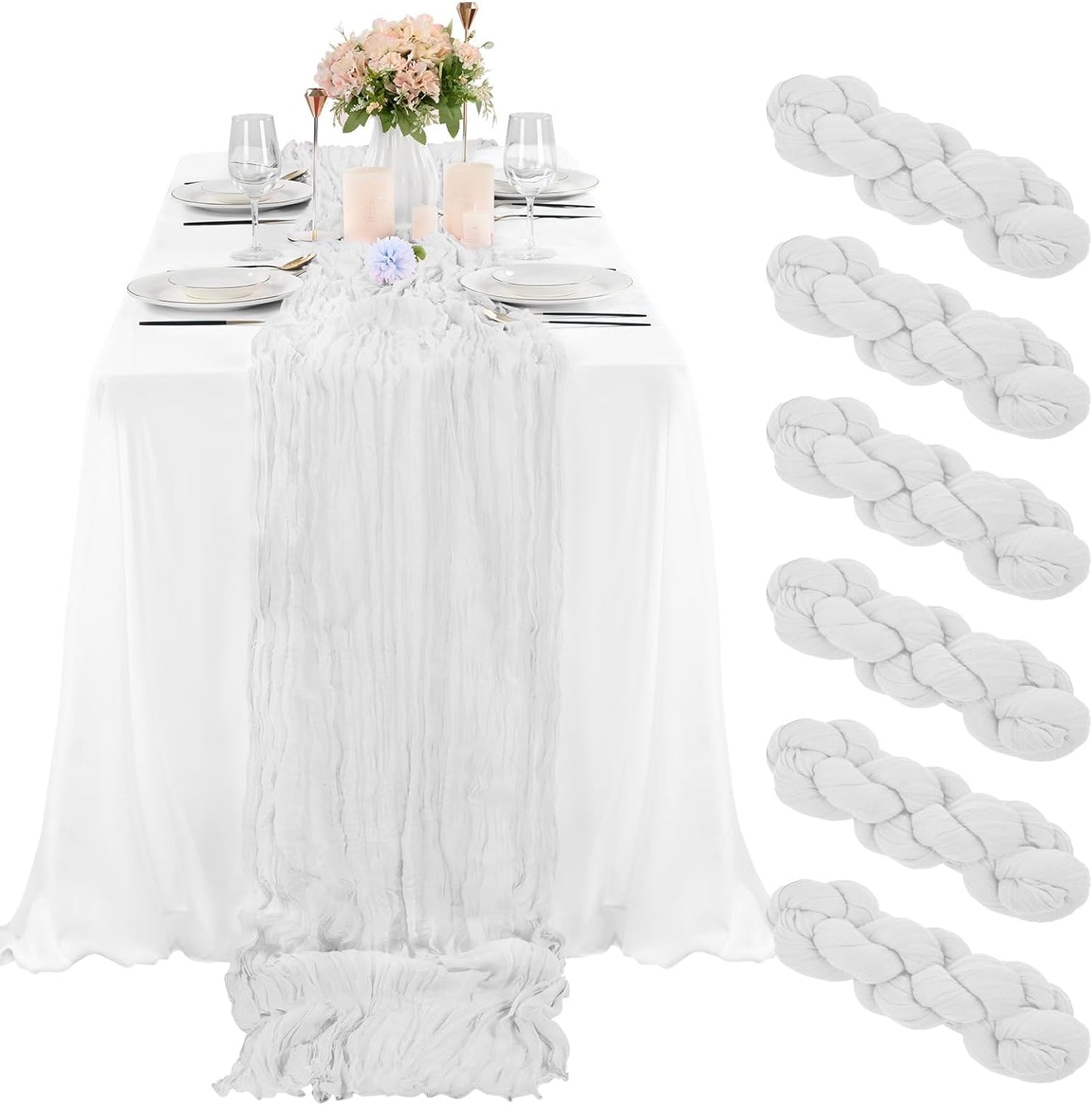 6 Pcs Sage Green Cheesecloth Table Runner 10FT, Gauze Table Runner for Wedding Reception Sheer Bridal Shower Birthday Party Boho Table Decoration, Rustic Romantic Wedding Runner