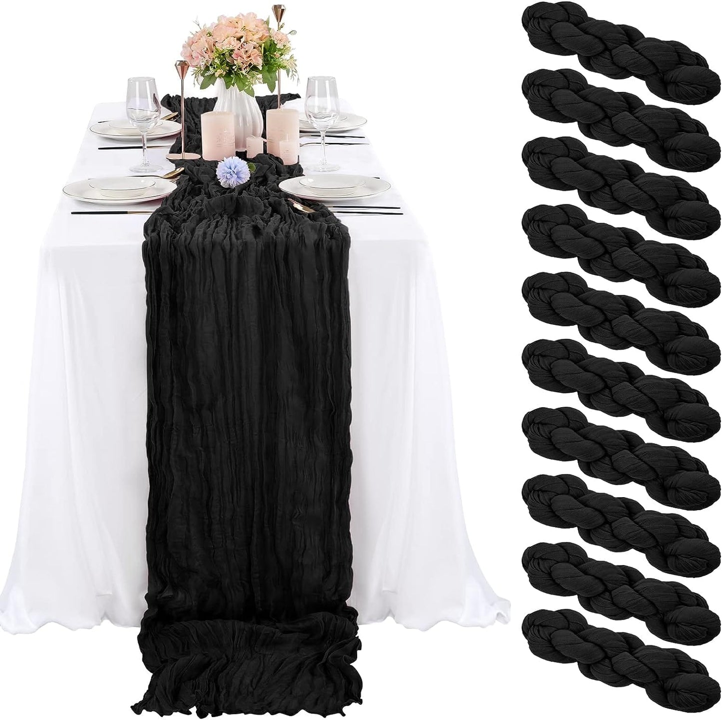 6 Pcs Sage Green Cheesecloth Table Runner 10FT, Gauze Table Runner for Wedding Reception Sheer Bridal Shower Birthday Party Boho Table Decoration, Rustic Romantic Wedding Runner