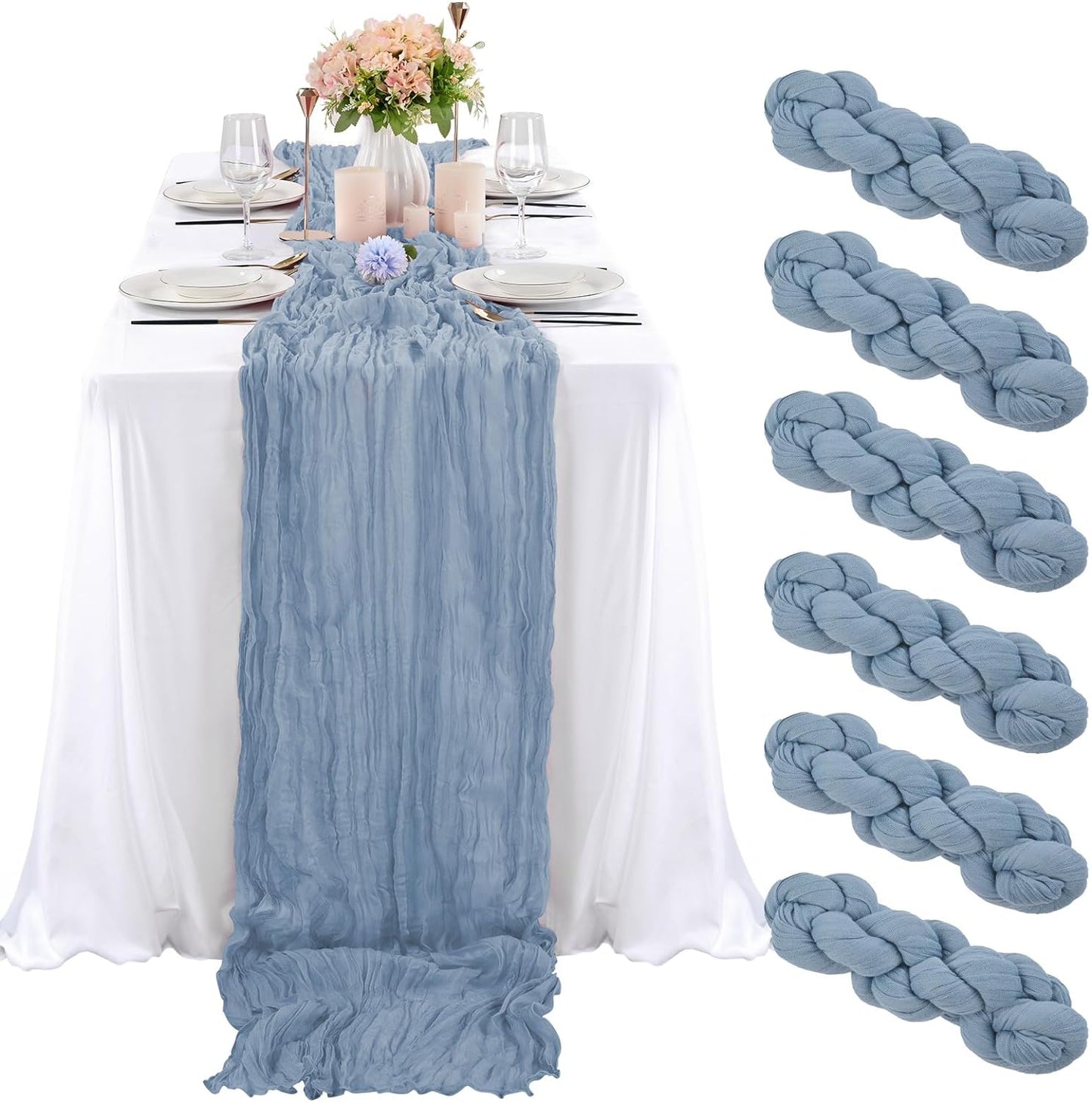 6 Pcs Sage Green Cheesecloth Table Runner 10FT, Gauze Table Runner for Wedding Reception Sheer Bridal Shower Birthday Party Boho Table Decoration, Rustic Romantic Wedding Runner