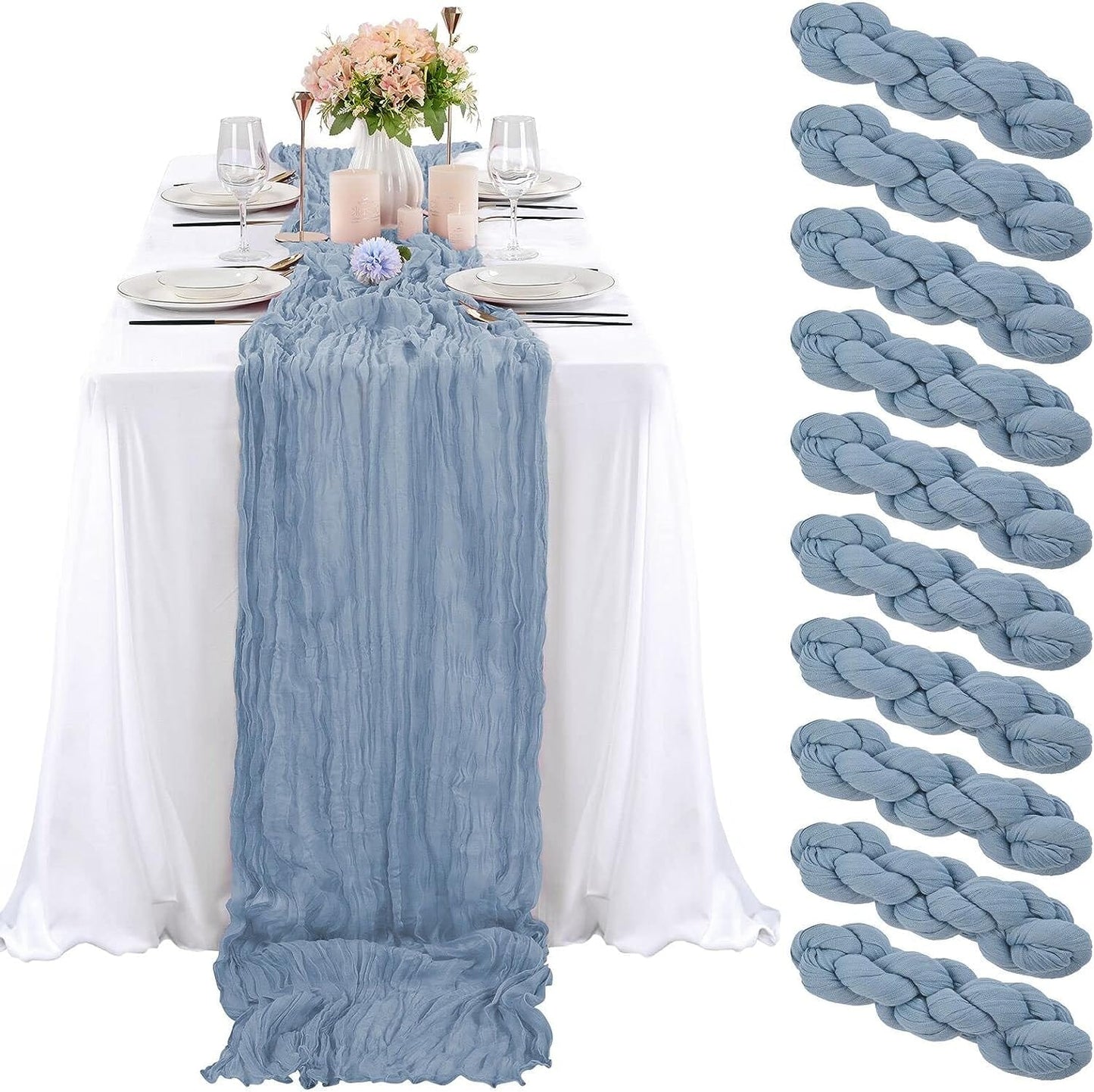 6 Pcs Sage Green Cheesecloth Table Runner 10FT, Gauze Table Runner for Wedding Reception Sheer Bridal Shower Birthday Party Boho Table Decoration, Rustic Romantic Wedding Runner