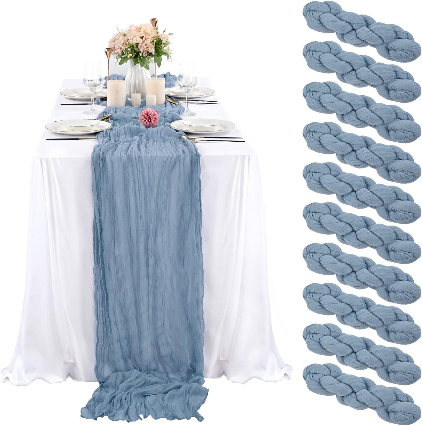 6 Pcs Sage Green Cheesecloth Table Runner 10FT, Gauze Table Runner for Wedding Reception Sheer Bridal Shower Birthday Party Boho Table Decoration, Rustic Romantic Wedding Runner