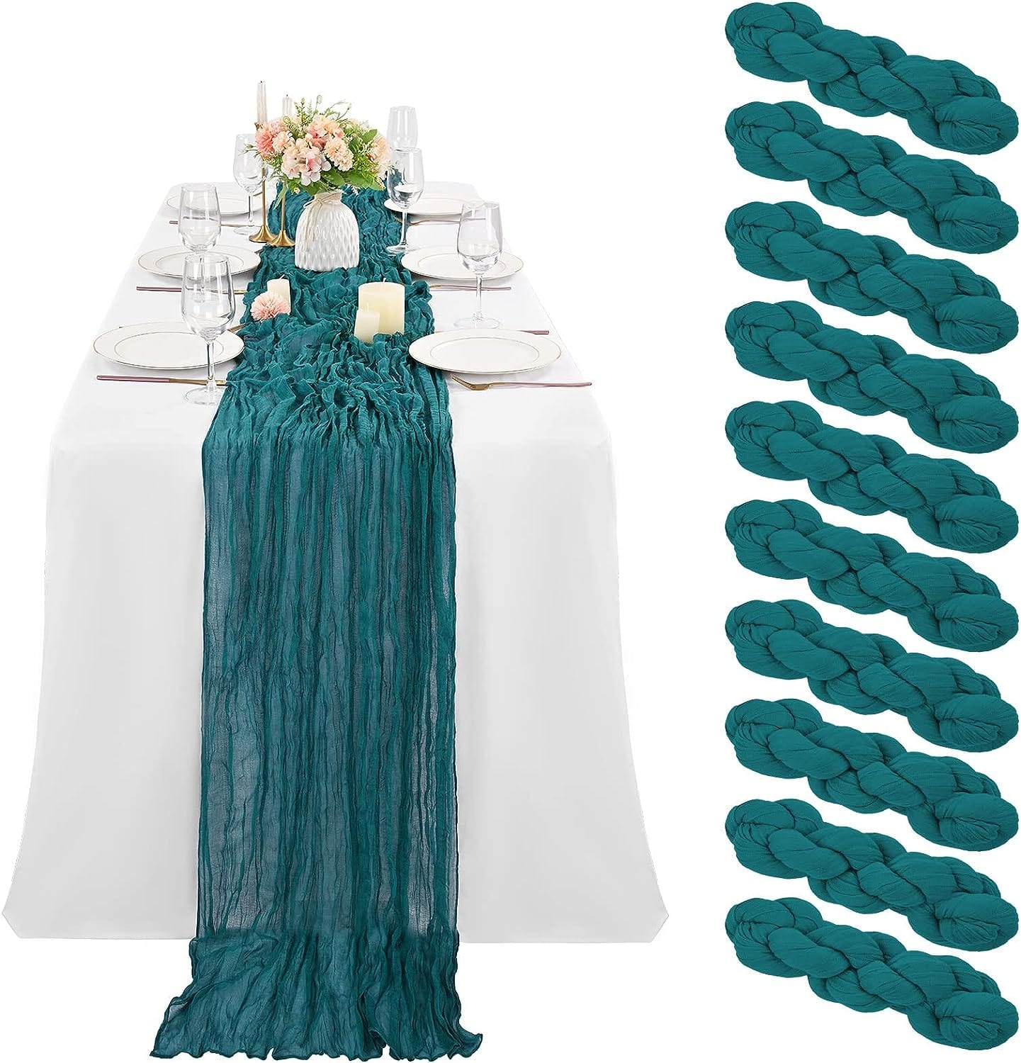6 Pcs Sage Green Cheesecloth Table Runner 10FT, Gauze Table Runner for Wedding Reception Sheer Bridal Shower Birthday Party Boho Table Decoration, Rustic Romantic Wedding Runner