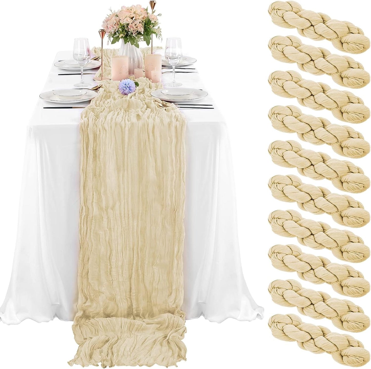 6 Pcs Sage Green Cheesecloth Table Runner 10FT, Gauze Table Runner for Wedding Reception Sheer Bridal Shower Birthday Party Boho Table Decoration, Rustic Romantic Wedding Runner