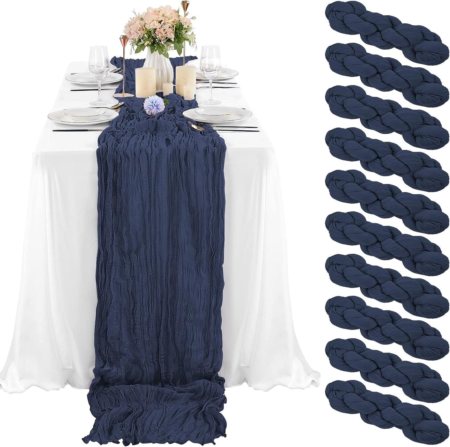 6 Pcs Sage Green Cheesecloth Table Runner 10FT, Gauze Table Runner for Wedding Reception Sheer Bridal Shower Birthday Party Boho Table Decoration, Rustic Romantic Wedding Runner