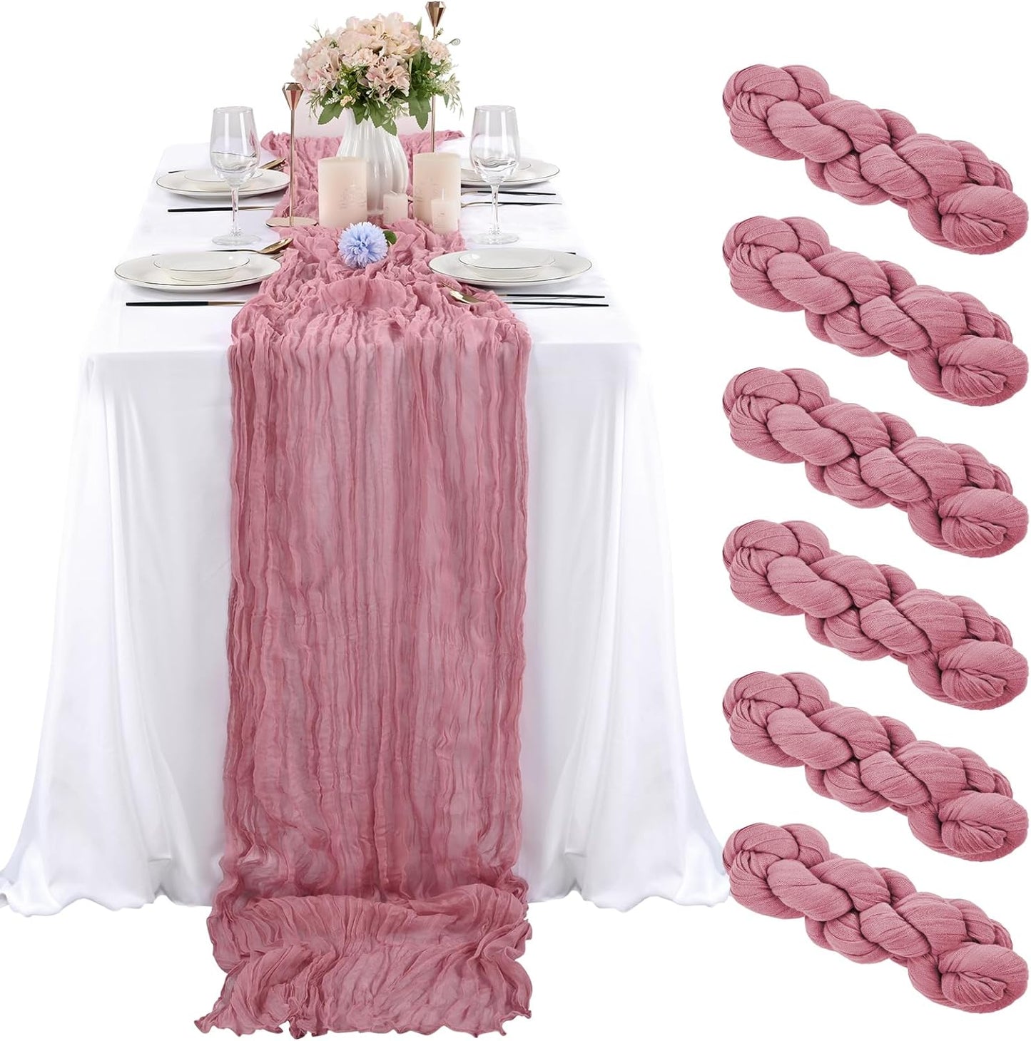6 Pcs Sage Green Cheesecloth Table Runner 10FT, Gauze Table Runner for Wedding Reception Sheer Bridal Shower Birthday Party Boho Table Decoration, Rustic Romantic Wedding Runner