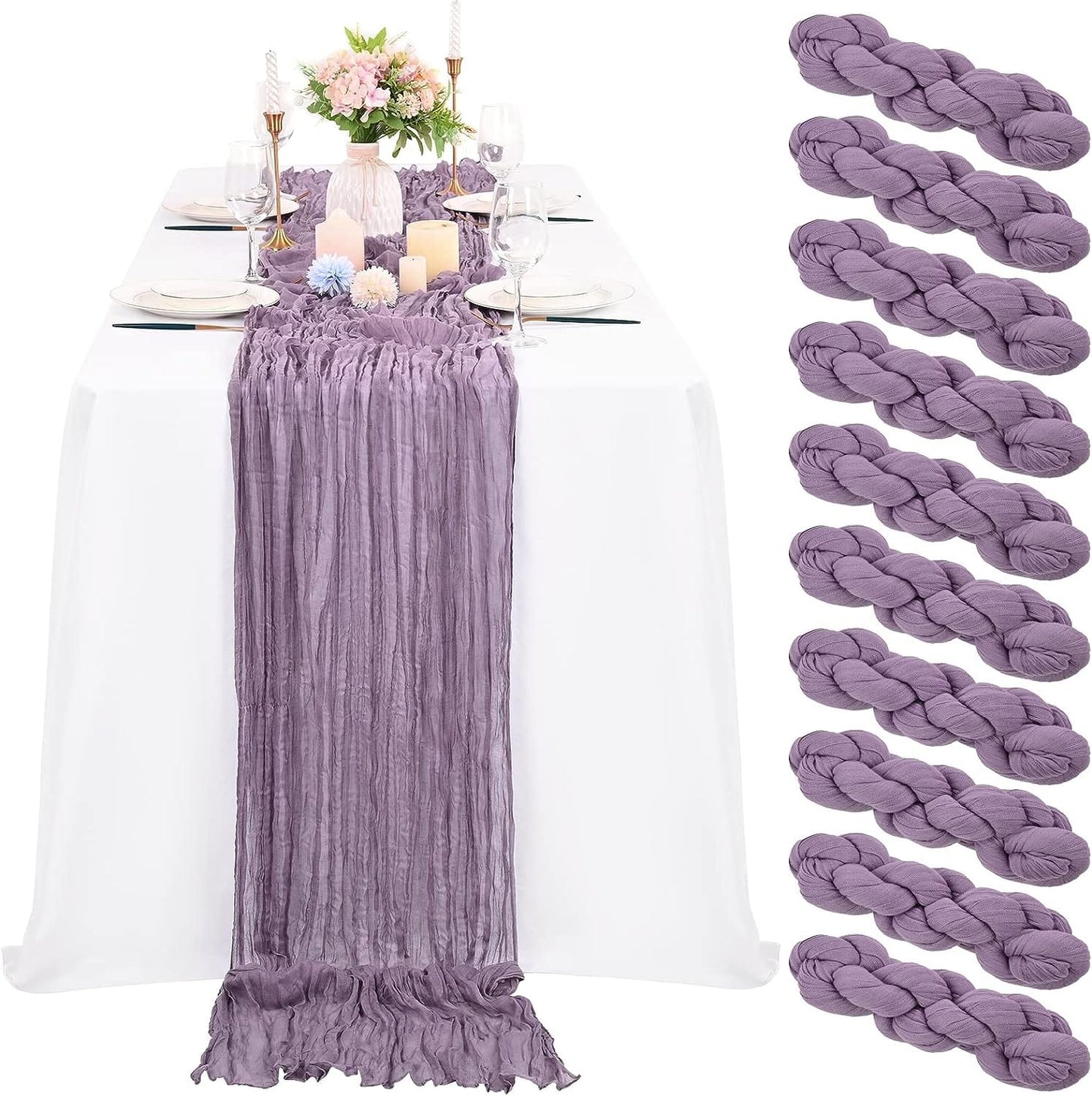 6 Pcs Sage Green Cheesecloth Table Runner 10FT, Gauze Table Runner for Wedding Reception Sheer Bridal Shower Birthday Party Boho Table Decoration, Rustic Romantic Wedding Runner