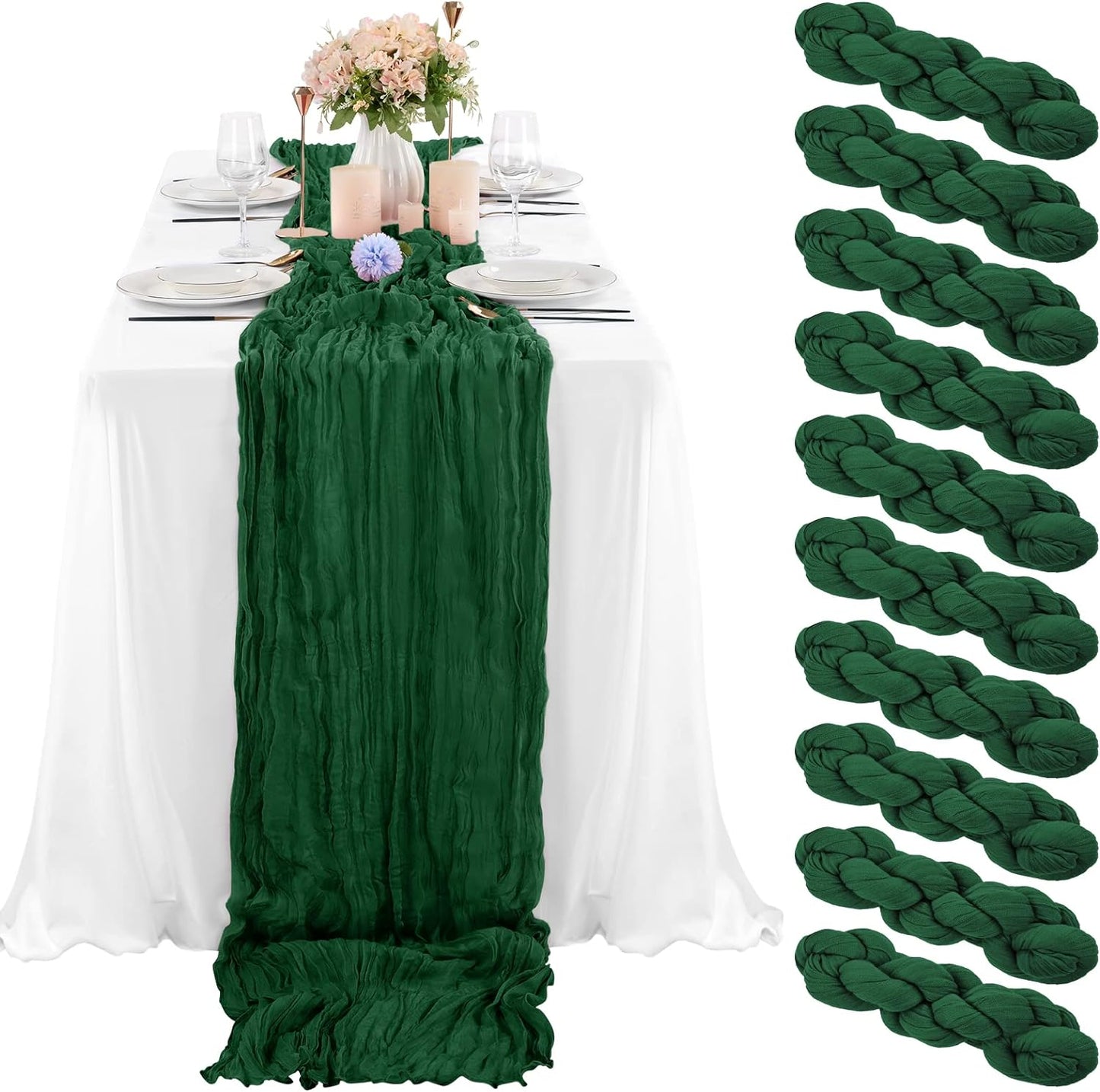 6 Pcs Sage Green Cheesecloth Table Runner 10FT, Gauze Table Runner for Wedding Reception Sheer Bridal Shower Birthday Party Boho Table Decoration, Rustic Romantic Wedding Runner
