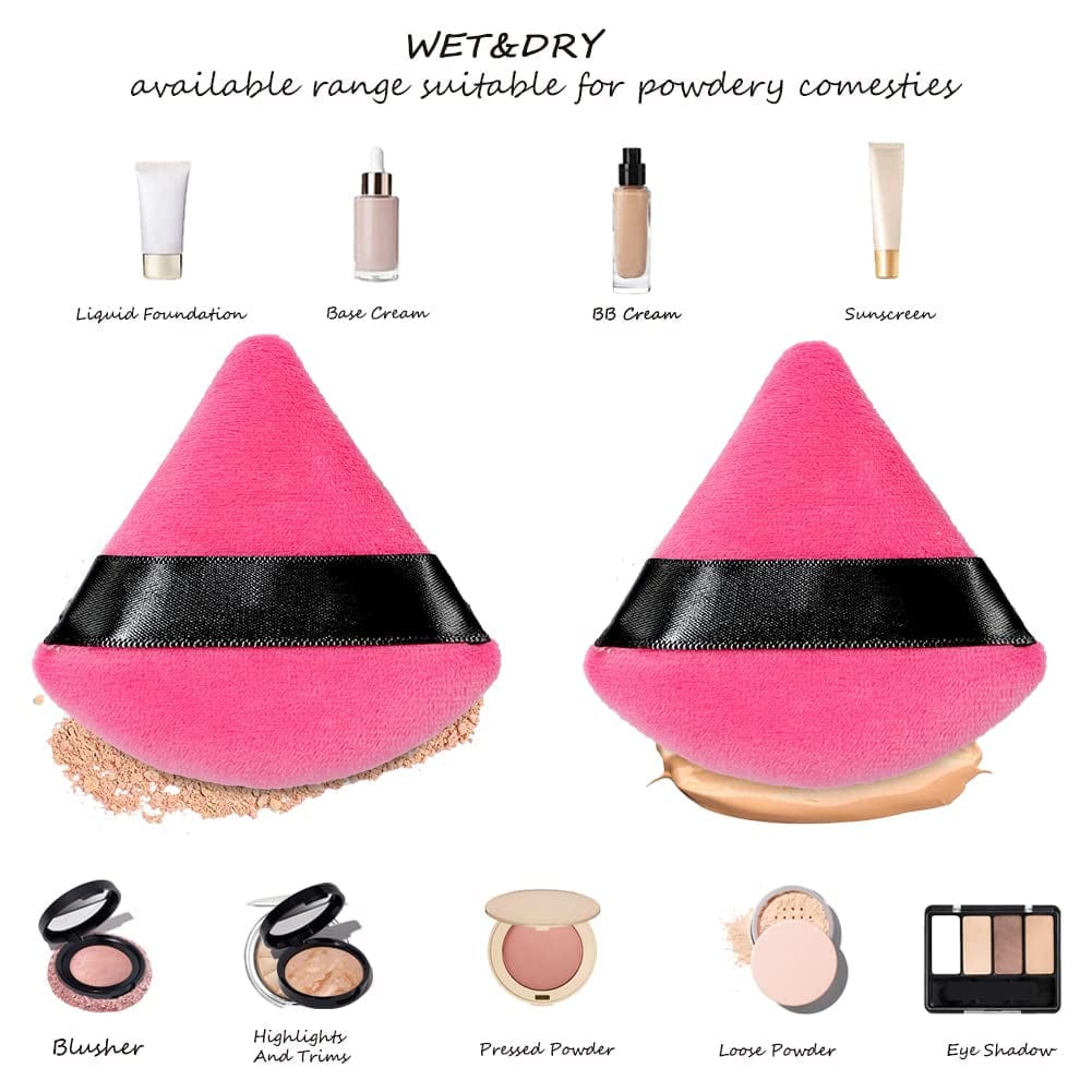 6 Pcs Soft Face Makeup Triangle Powder Puff,Beauty Loose Velour Puff with Strap,Under Eye Contouring Body Cosmetic Foundation Sponge Mineral Wet Dry Powder Puffs for Face Powder Tool (Rose Red) Health & Beauty > Personal Care > Cosmetics > Cosmetic Tools > Makeup Tools BrainKer