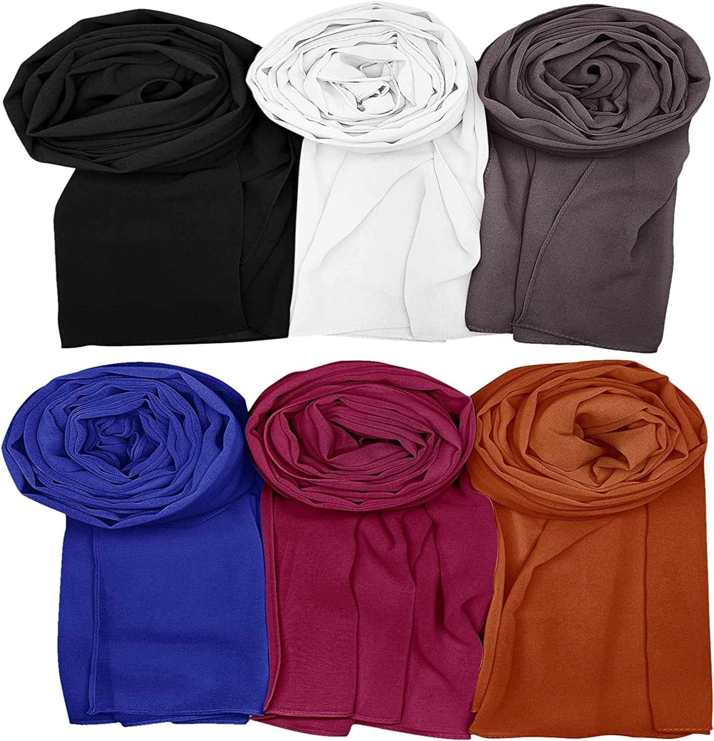 6 Pcs Women Scarf Soft Chiffon Shawl Travel Sunscreen Wrap Scarf Multicolor Apparel & Accessories > Clothing Accessories > Scarves & Shawls Hulless Multicolor a 70 x 28 inch