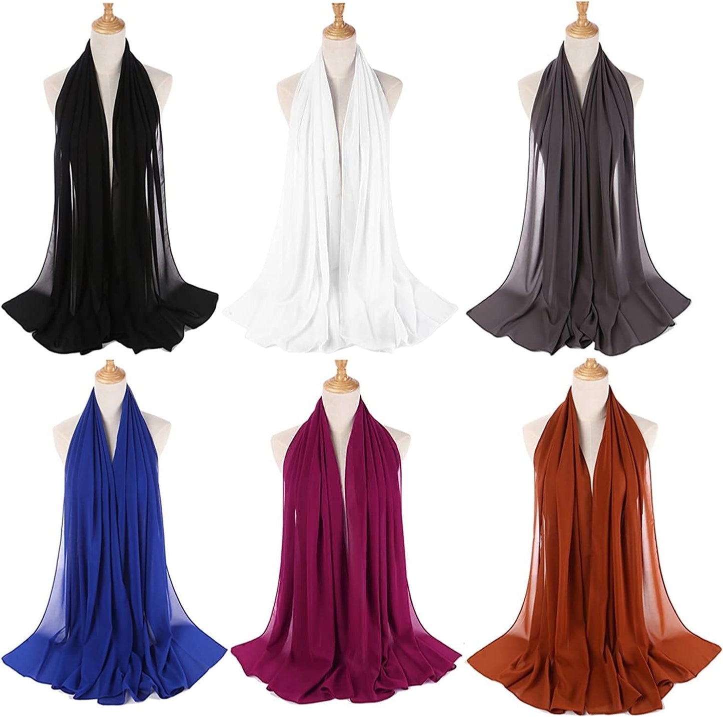 6 Pcs Women Scarf Soft Chiffon Shawl Travel Sunscreen Wrap Scarf Multicolor Apparel & Accessories > Clothing Accessories > Scarves & Shawls Hulless