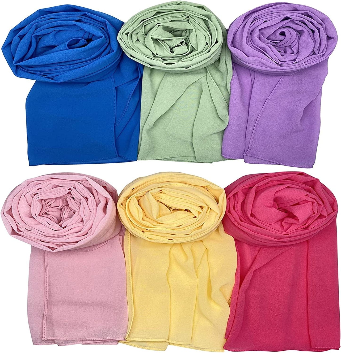 6 Pcs Women Scarf Soft Chiffon Shawl Travel Sunscreen Wrap Scarf Multicolor Apparel & Accessories > Clothing Accessories > Scarves & Shawls Hulless Multicolor B 70 x 28 inch
