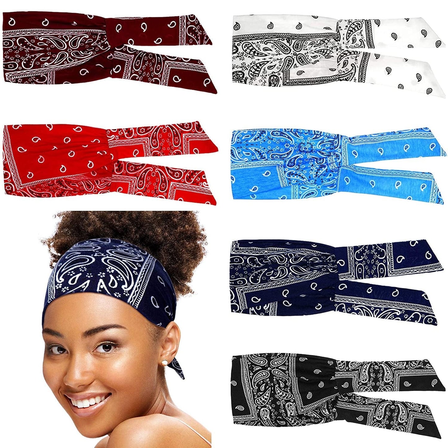 6 Pieces Adjustable Headbands for Women Knotted Headbands African Headband Yoga Elastic Non-Slip Floral Hair Bands for Running Hiking Cycling Workout (Elegant Patterns) Apparel & Accessories > Clothing Accessories > Bandanas & Headties WILLBOND Elegant Patterns