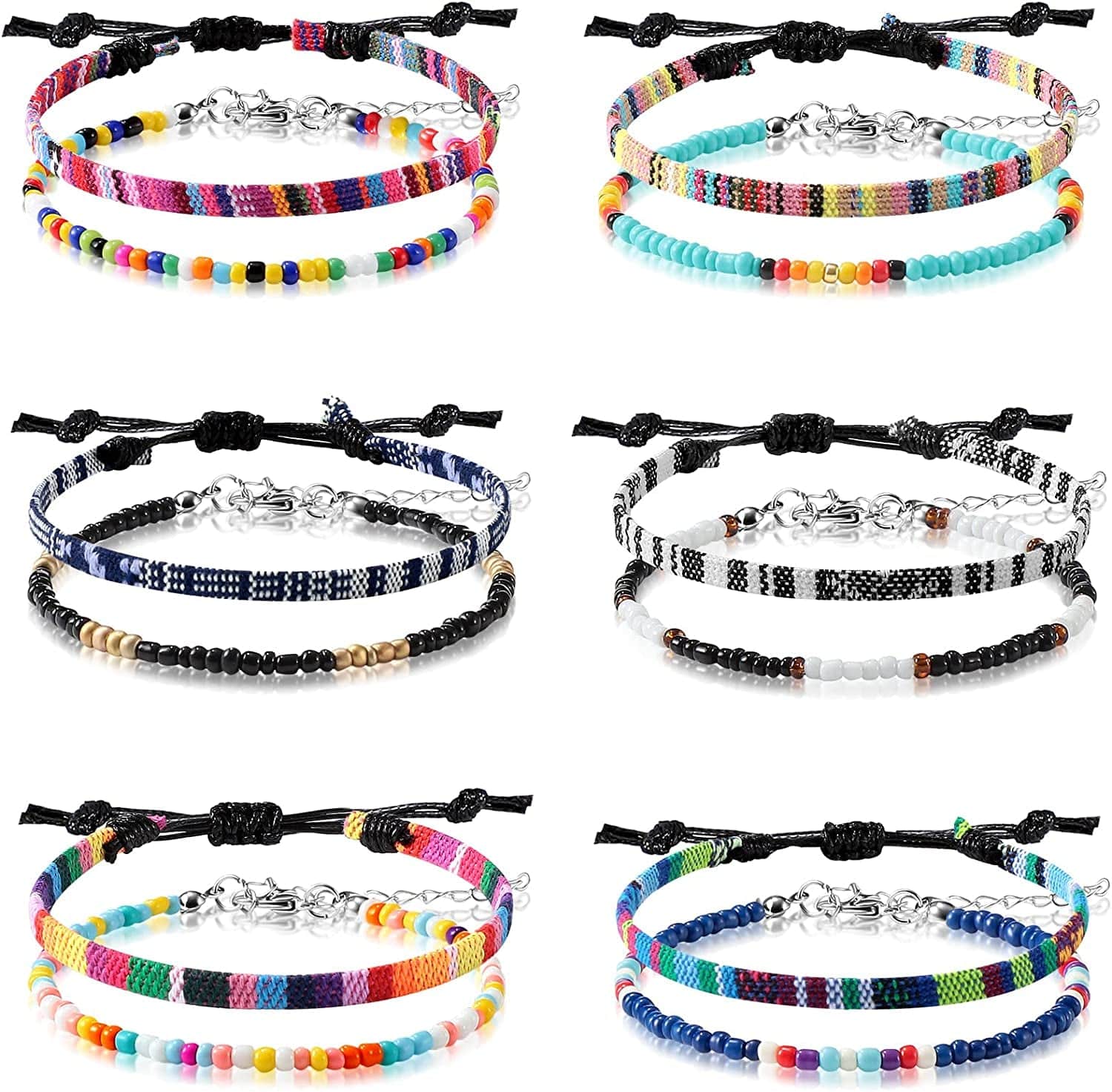 6 Pieces Ankle Bracelet Adjustable Boho Surfer Anklet Bracelet Thin Rope Unisex Handmade Beach Anklet Boho Colorful Ankle Bracelet Bohemia Anklet Chain Jewelry Festival Accessories Apparel & Accessories > Jewelry > Anklets Jadive Charming Style
