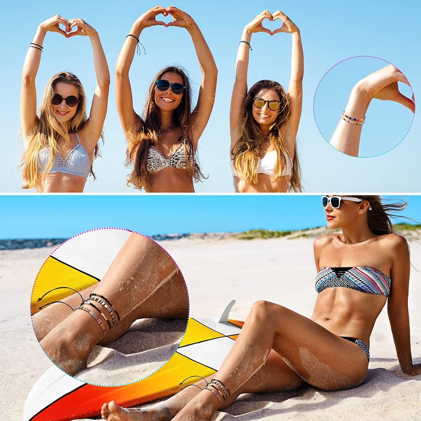 6 Pieces Ankle Bracelet Adjustable Boho Surfer Anklet Bracelet Thin Rope Unisex Handmade Beach Anklet Boho Colorful Ankle Bracelet Bohemia Anklet Chain Jewelry Festival Accessories Apparel & Accessories > Jewelry > Anklets Jadive