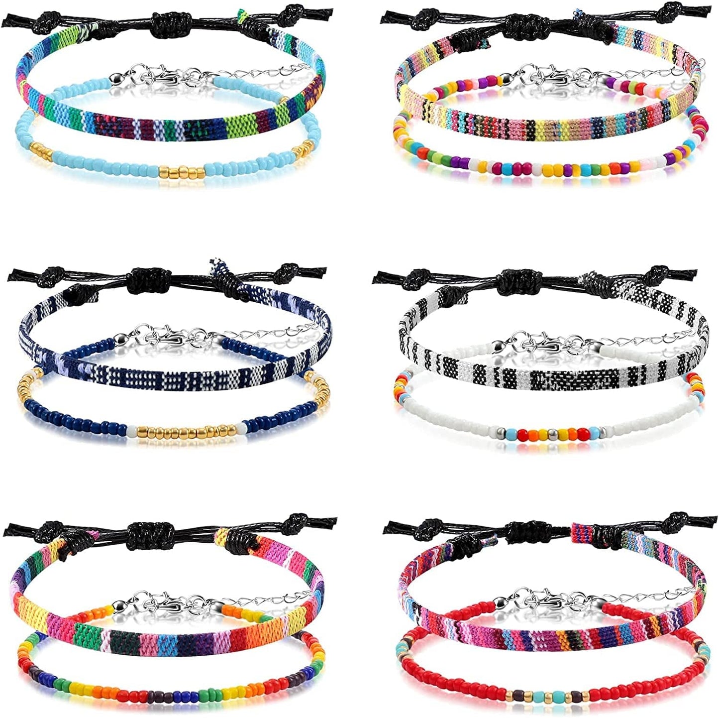 6 Pieces Ankle Bracelet Adjustable Boho Surfer Anklet Bracelet Thin Rope Unisex Handmade Beach Anklet Boho Colorful Ankle Bracelet Bohemia Anklet Chain Jewelry Festival Accessories Apparel & Accessories > Jewelry > Anklets Jadive Vivid Style