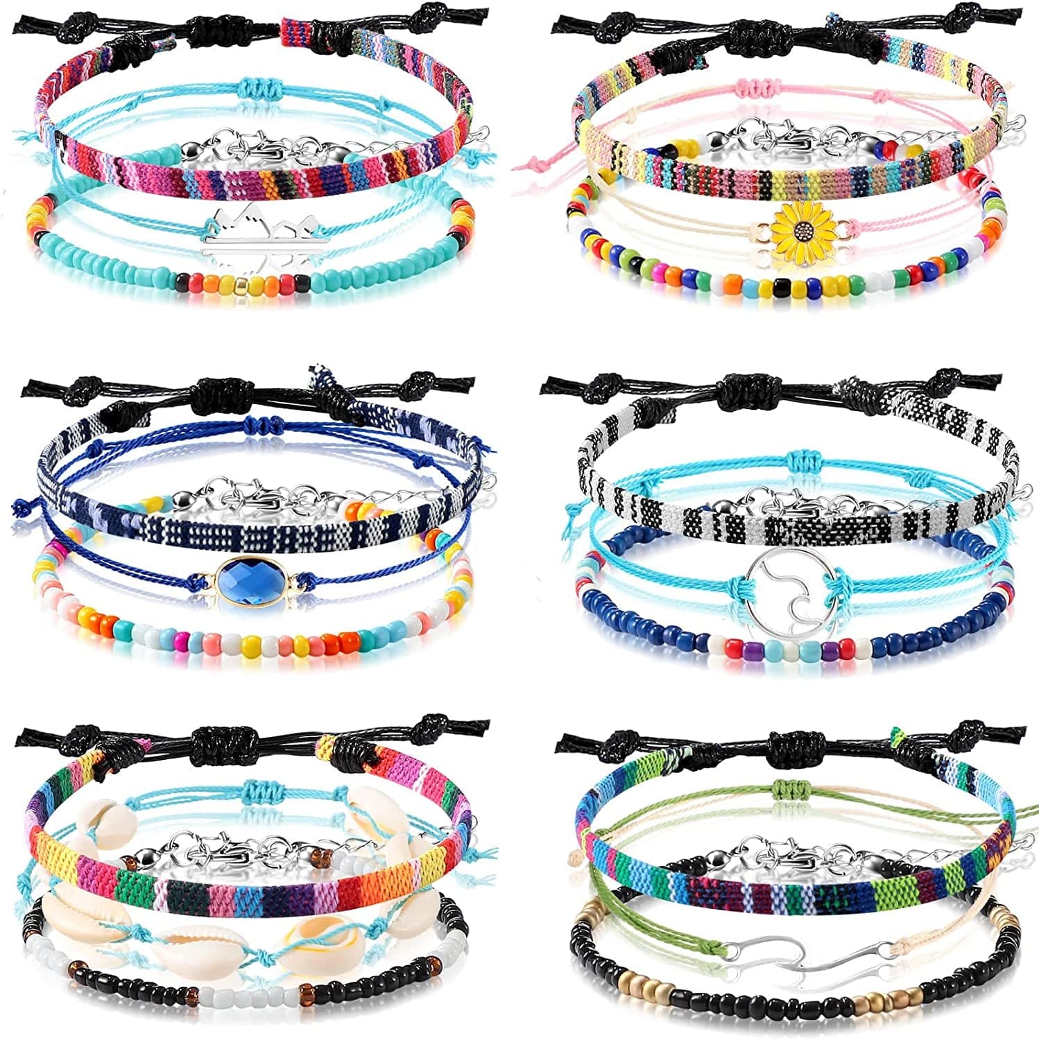 6 Pieces Ankle Bracelet Adjustable Boho Surfer Anklet Bracelet Thin Rope Unisex Handmade Beach Anklet Boho Colorful Ankle Bracelet Bohemia Anklet Chain Jewelry Festival Accessories Apparel & Accessories > Jewelry > Anklets Jadive Vibrant Style