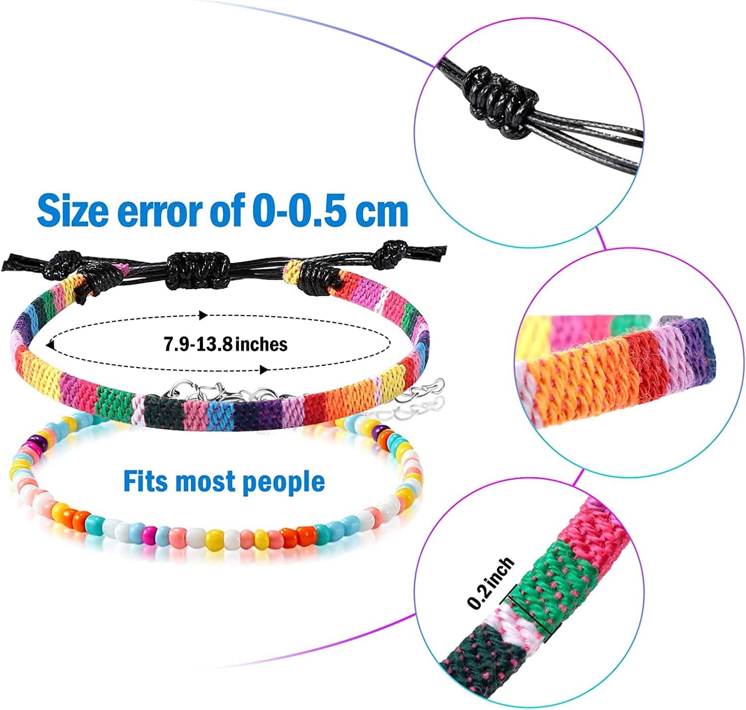 6 Pieces Ankle Bracelet Adjustable Boho Surfer Anklet Bracelet Thin Rope Unisex Handmade Beach Anklet Boho Colorful Ankle Bracelet Bohemia Anklet Chain Jewelry Festival Accessories Apparel & Accessories > Jewelry > Anklets Jadive