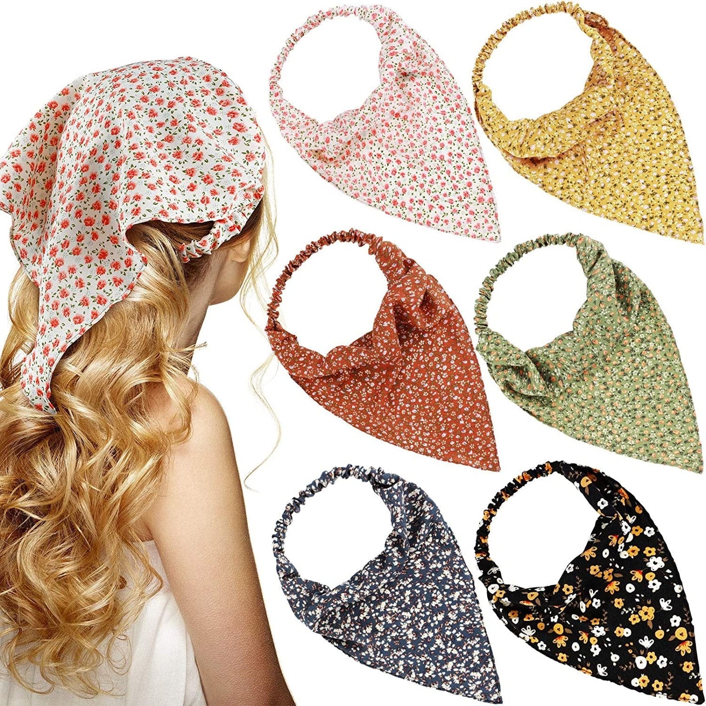 6 Pieces Floral Elastic Hair Bandanas Scarf Headband Chiffon Head Kerchief Floral Printed Turban Boho Headbands Hair Bandanas with Hair Clips for Women Girls Hair Accessories (Classic Floral Patterns) Apparel & Accessories > Clothing Accessories > Bandanas & Headties Syhood Bright Floral Patterns