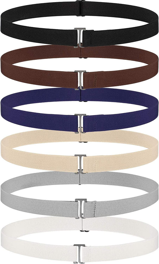 6 Pieces Invisible Belts No Show Women'S Stretch Belt Adjustable Elastic Belts with Flat Buckle for Jeans Pants Dresses Apparel & Accessories > Clothing Accessories > Belts SATINIOR Flat Buckle Metal