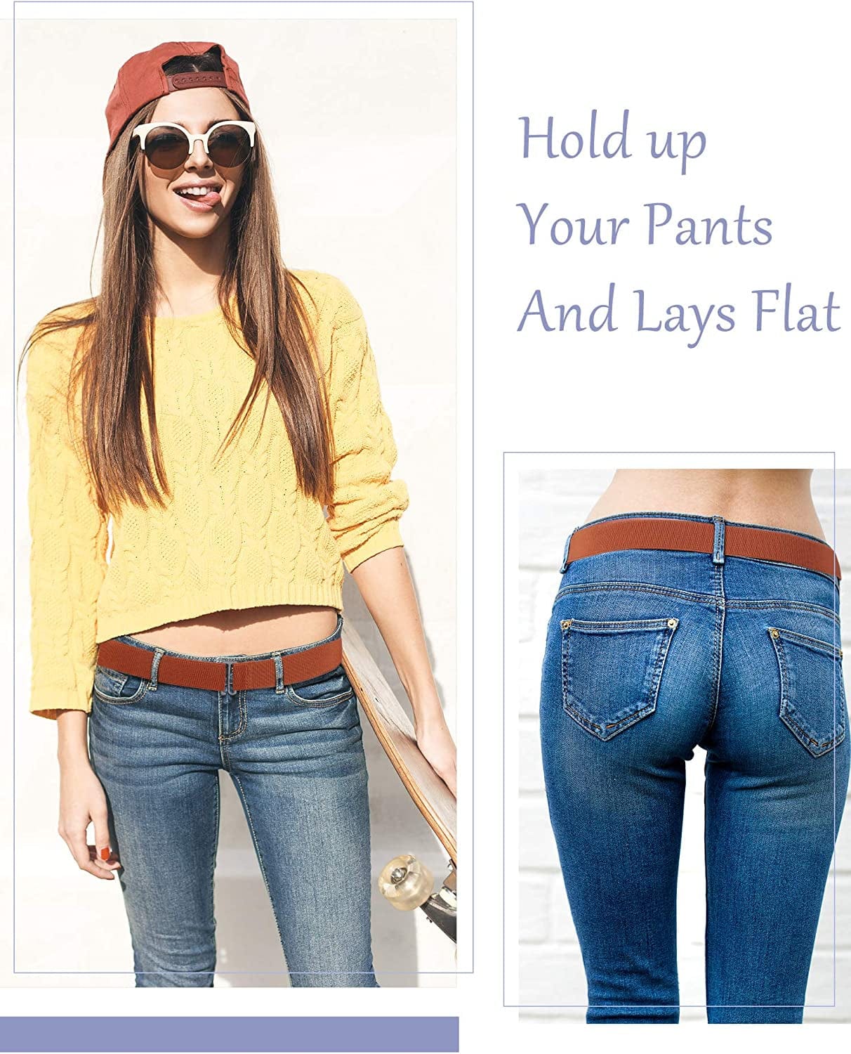 6 Pieces Invisible Belts No Show Women'S Stretch Belt Adjustable Elastic Belts with Flat Buckle for Jeans Pants Dresses Apparel & Accessories > Clothing Accessories > Belts SATINIOR