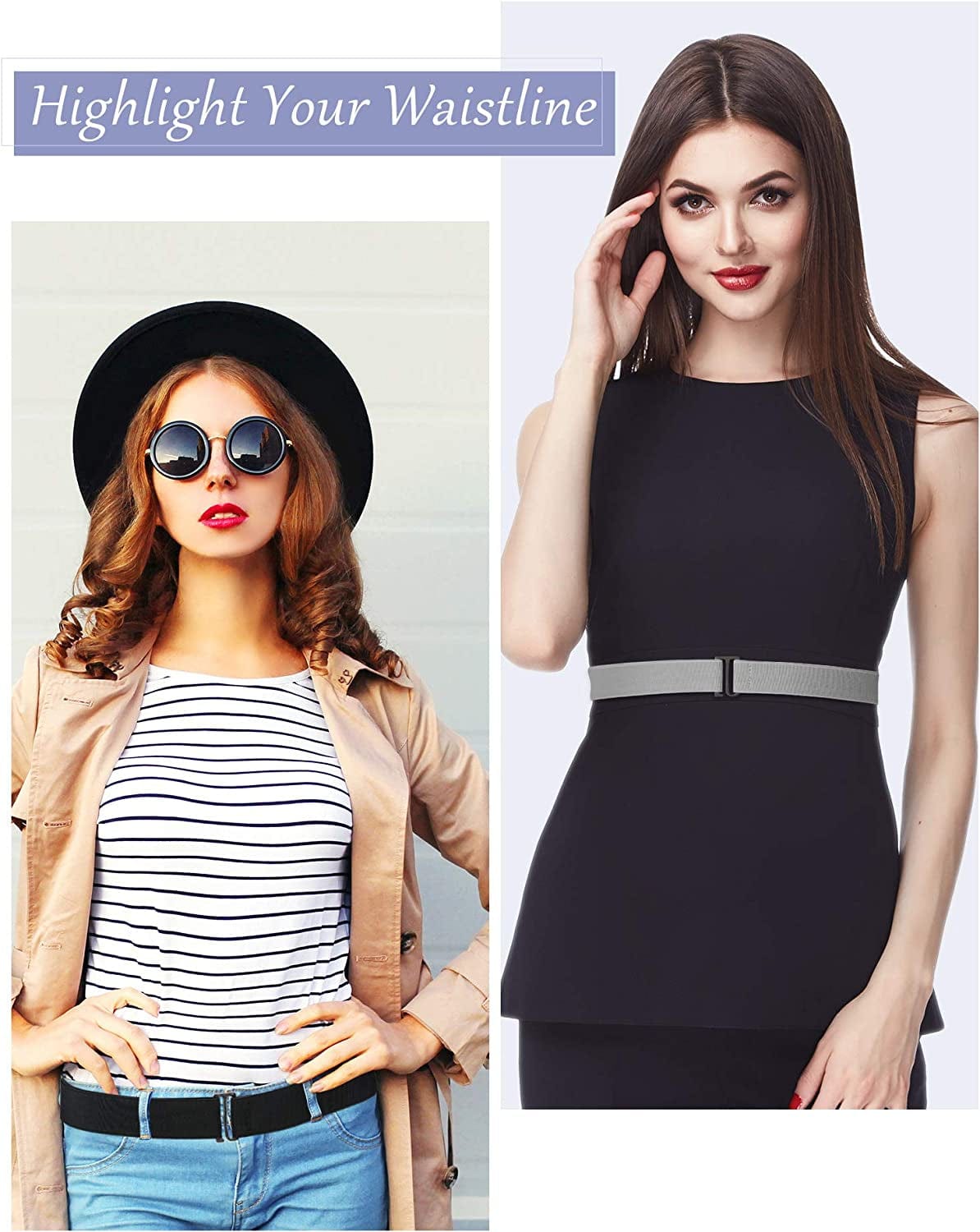 6 Pieces Invisible Belts No Show Women'S Stretch Belt Adjustable Elastic Belts with Flat Buckle for Jeans Pants Dresses Apparel & Accessories > Clothing Accessories > Belts SATINIOR