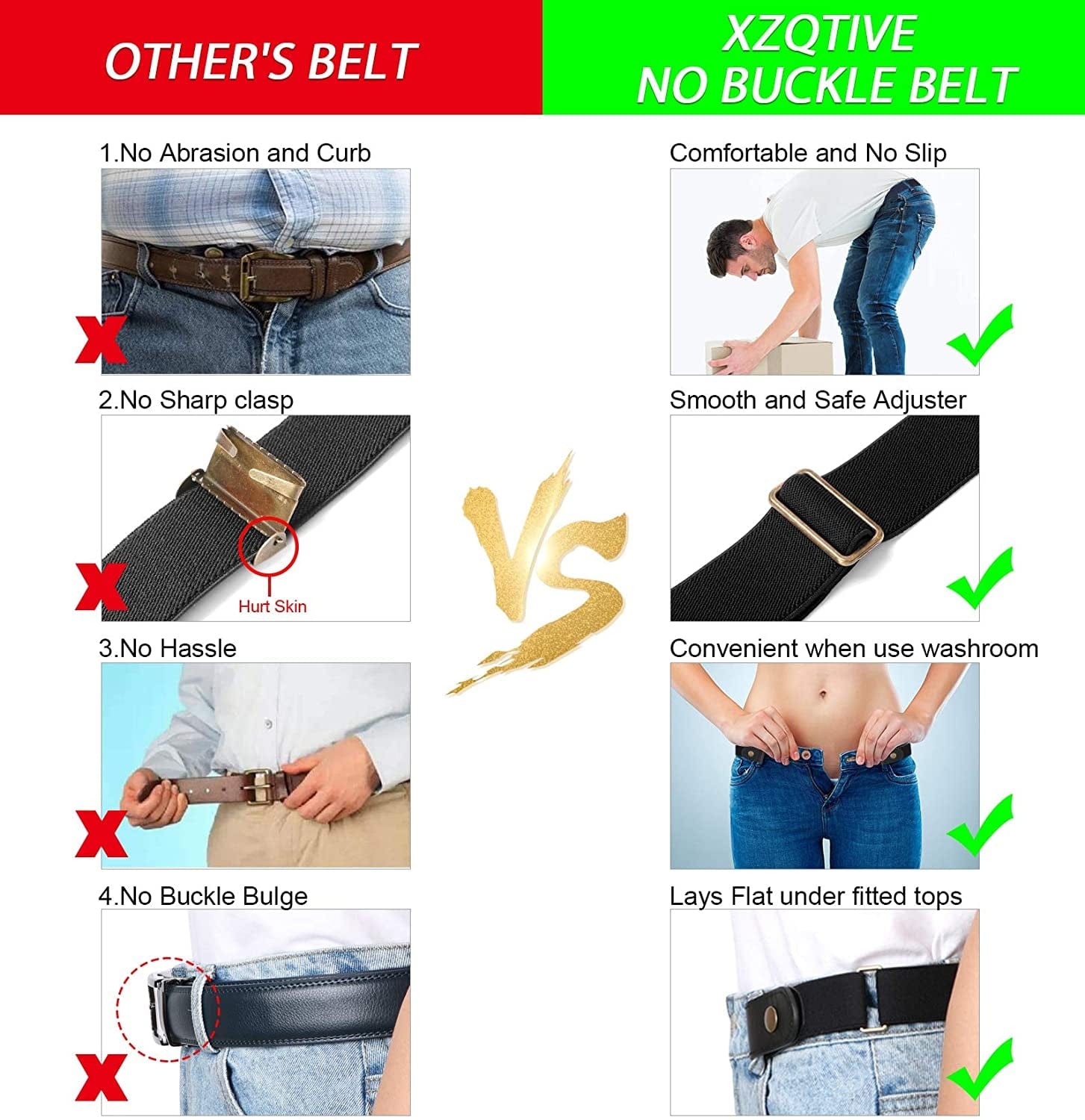 6 Pieces No Buckle Stretch Belt for Women Men, Buckle Free Belt Comfortable Invisible Elastic Belts for Jeans Pants Dresses Apparel & Accessories > Clothing Accessories > Belts XZQTIVE