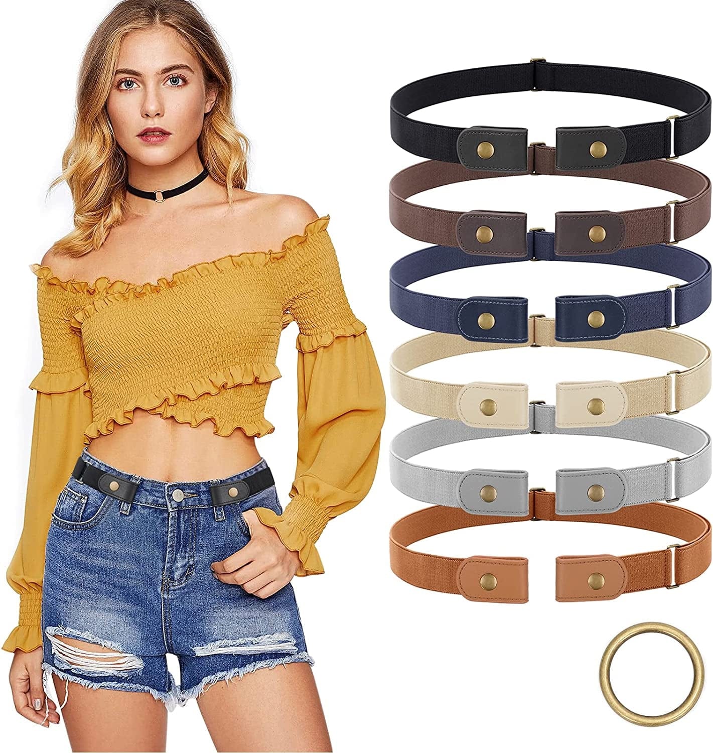 6 Pieces No Buckle Stretch Belt for Women Men, Buckle Free Belt Comfortable Invisible Elastic Belts for Jeans Pants Dresses Apparel & Accessories > Clothing Accessories > Belts XZQTIVE 1-black/Coffee/Blue/Beige/Gray/Brown Waist Size 22-35in
