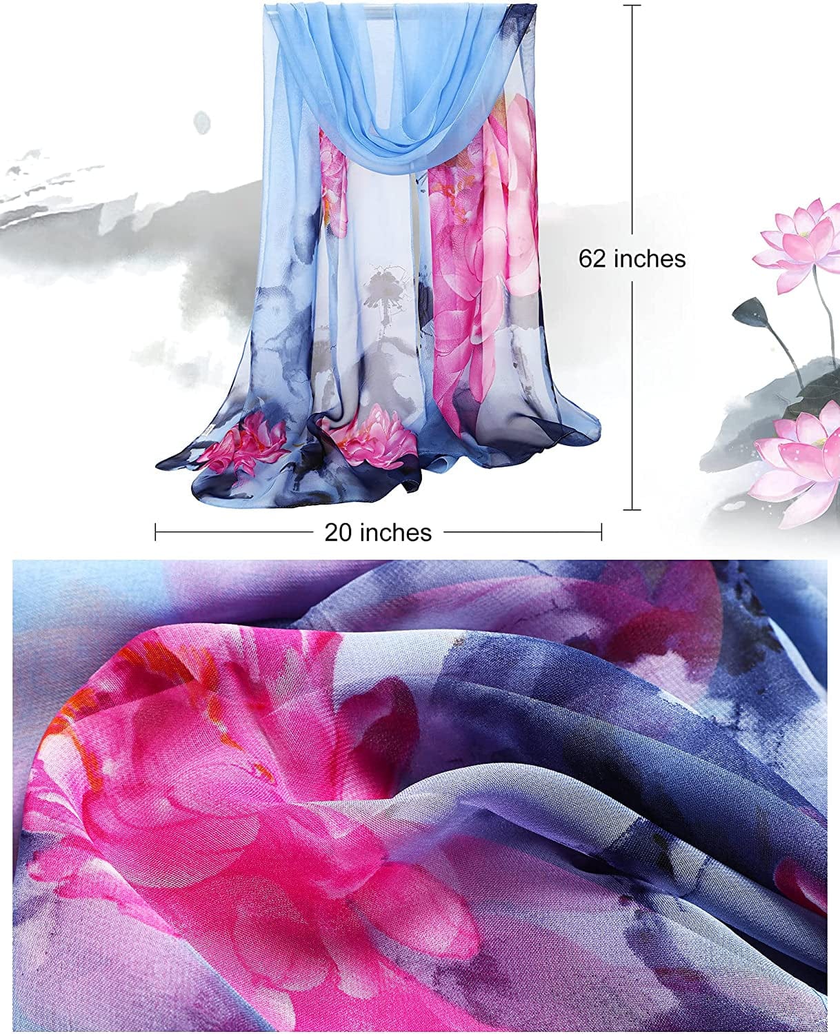 6 Pieces Scarf for Women Print Floral Pattern Scarf Lightweight Shawl Mixed Color Wrap Shawl Headscarf Neck Cover for Women Girls,62 X 20 Inches Apparel & Accessories > Clothing Accessories > Scarves & Shawls Zhanmai