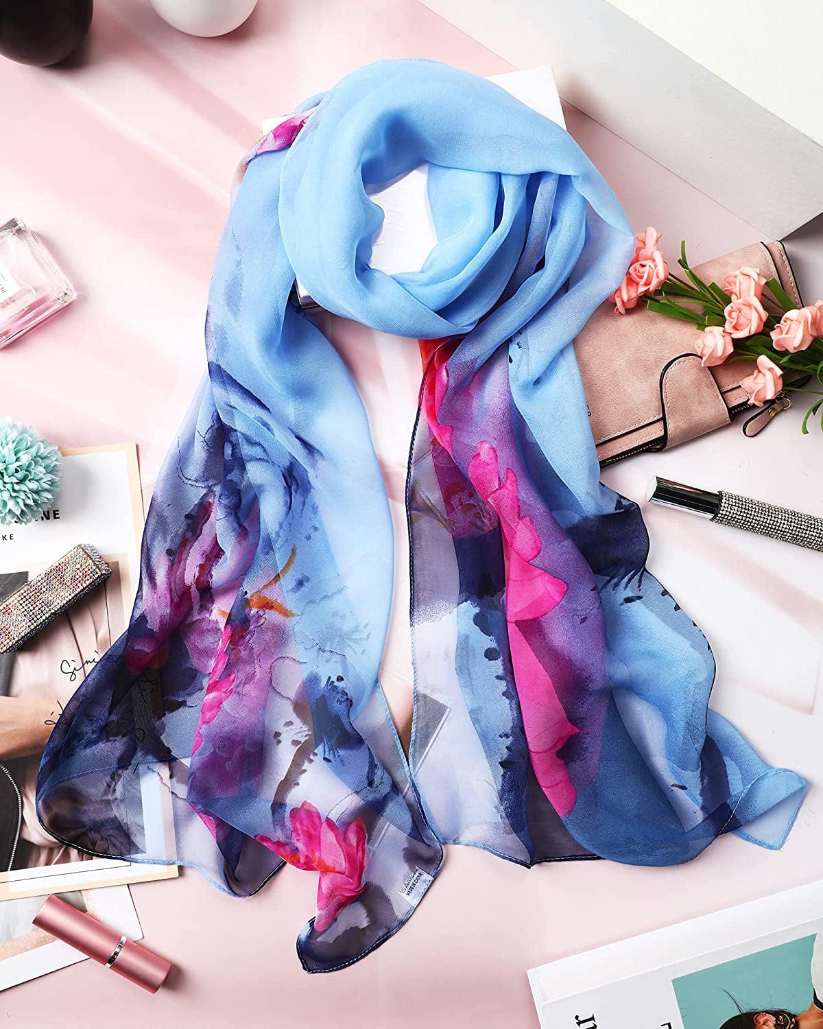 6 Pieces Scarf for Women Print Floral Pattern Scarf Lightweight Shawl Mixed Color Wrap Shawl Headscarf Neck Cover for Women Girls,62 X 20 Inches Apparel & Accessories > Clothing Accessories > Scarves & Shawls Zhanmai