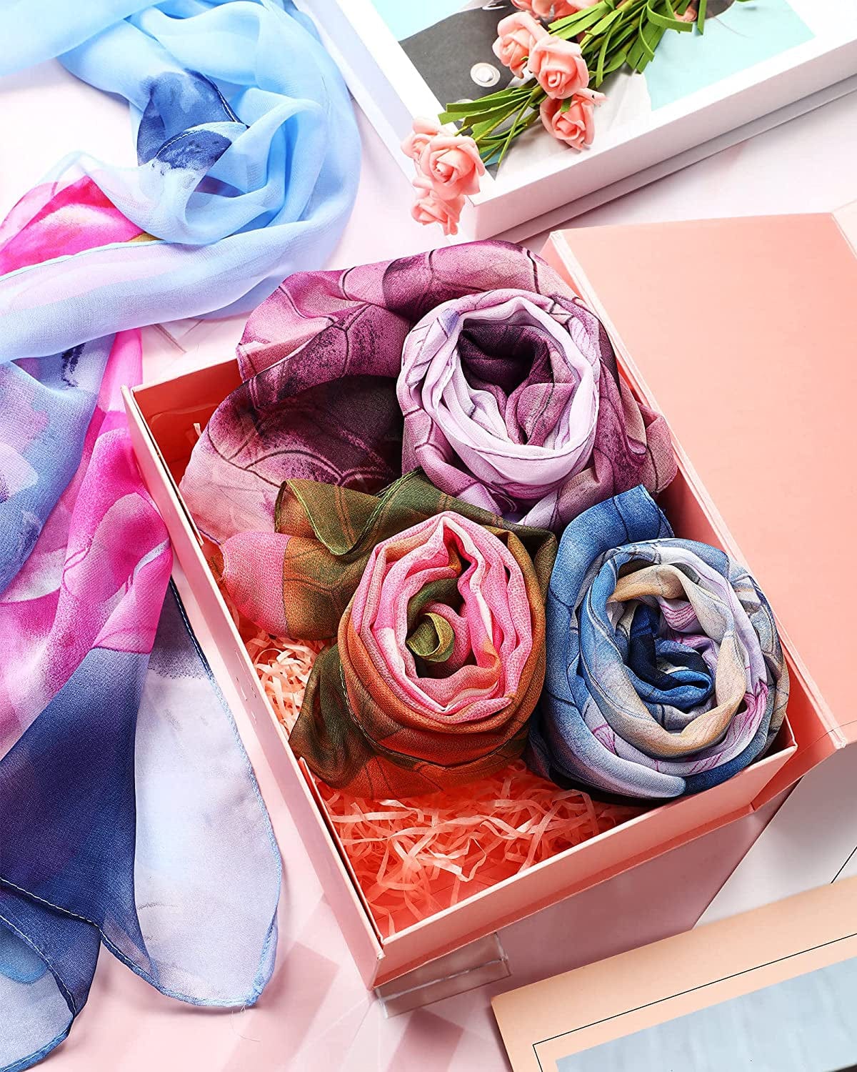 6 Pieces Scarf for Women Print Floral Pattern Scarf Lightweight Shawl Mixed Color Wrap Shawl Headscarf Neck Cover for Women Girls,62 X 20 Inches Apparel & Accessories > Clothing Accessories > Scarves & Shawls Zhanmai