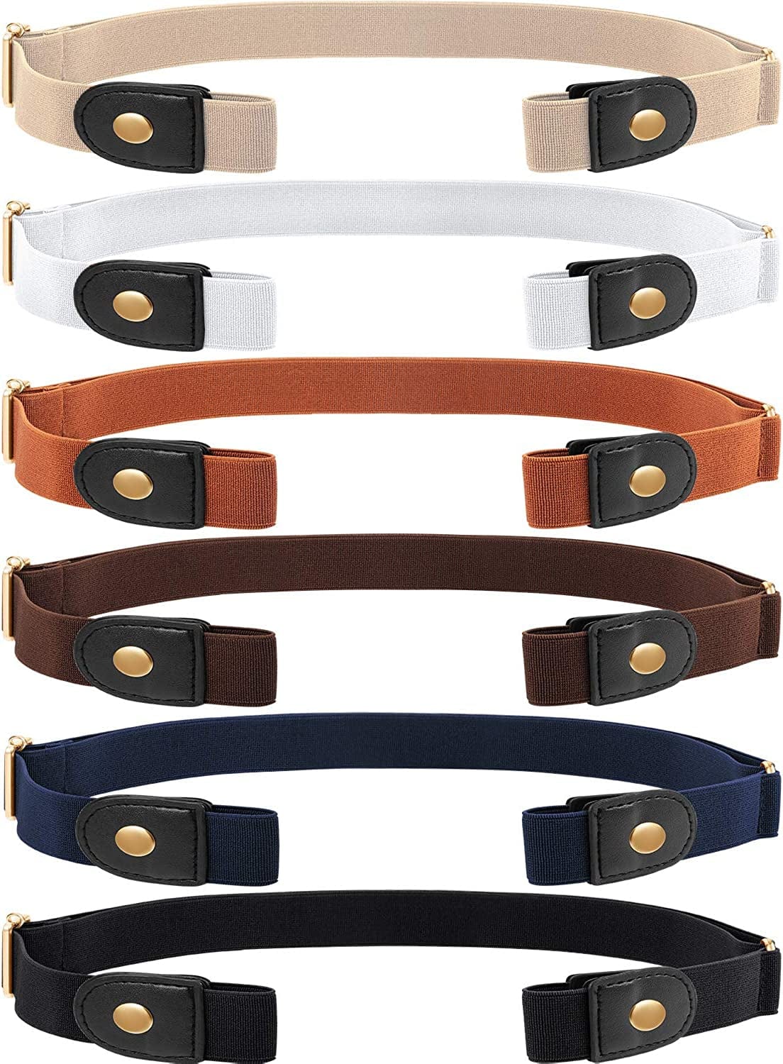 6 Pieces Unisex No Buckle Stretch Belt Adjustable No Buckle Waist Belt Invisible Elastic Belt for Jeans Pants Skirts Apparel & Accessories > Clothing Accessories > Belts Syhood Gold