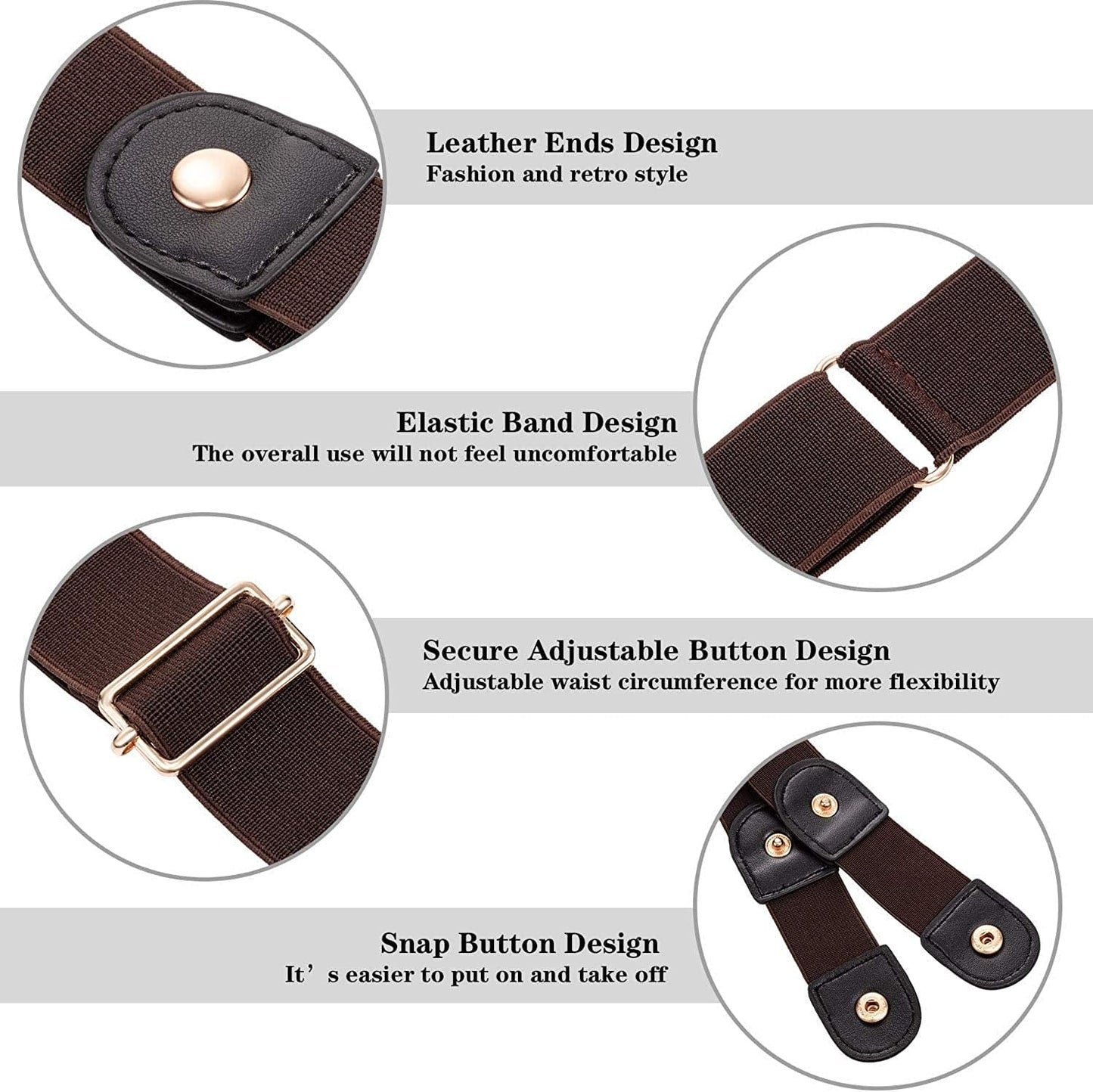 6 Pieces Unisex No Buckle Stretch Belt Adjustable No Buckle Waist Belt Invisible Elastic Belt for Jeans Pants Skirts Apparel & Accessories > Clothing Accessories > Belts Syhood