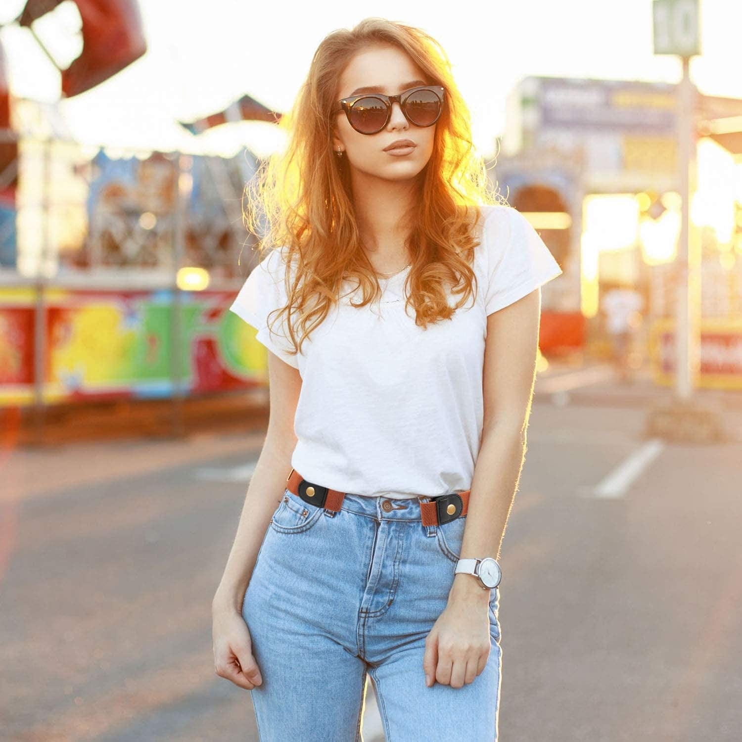 6 Pieces Unisex No Buckle Stretch Belt Adjustable No Buckle Waist Belt Invisible Elastic Belt for Jeans Pants Skirts Apparel & Accessories > Clothing Accessories > Belts Syhood