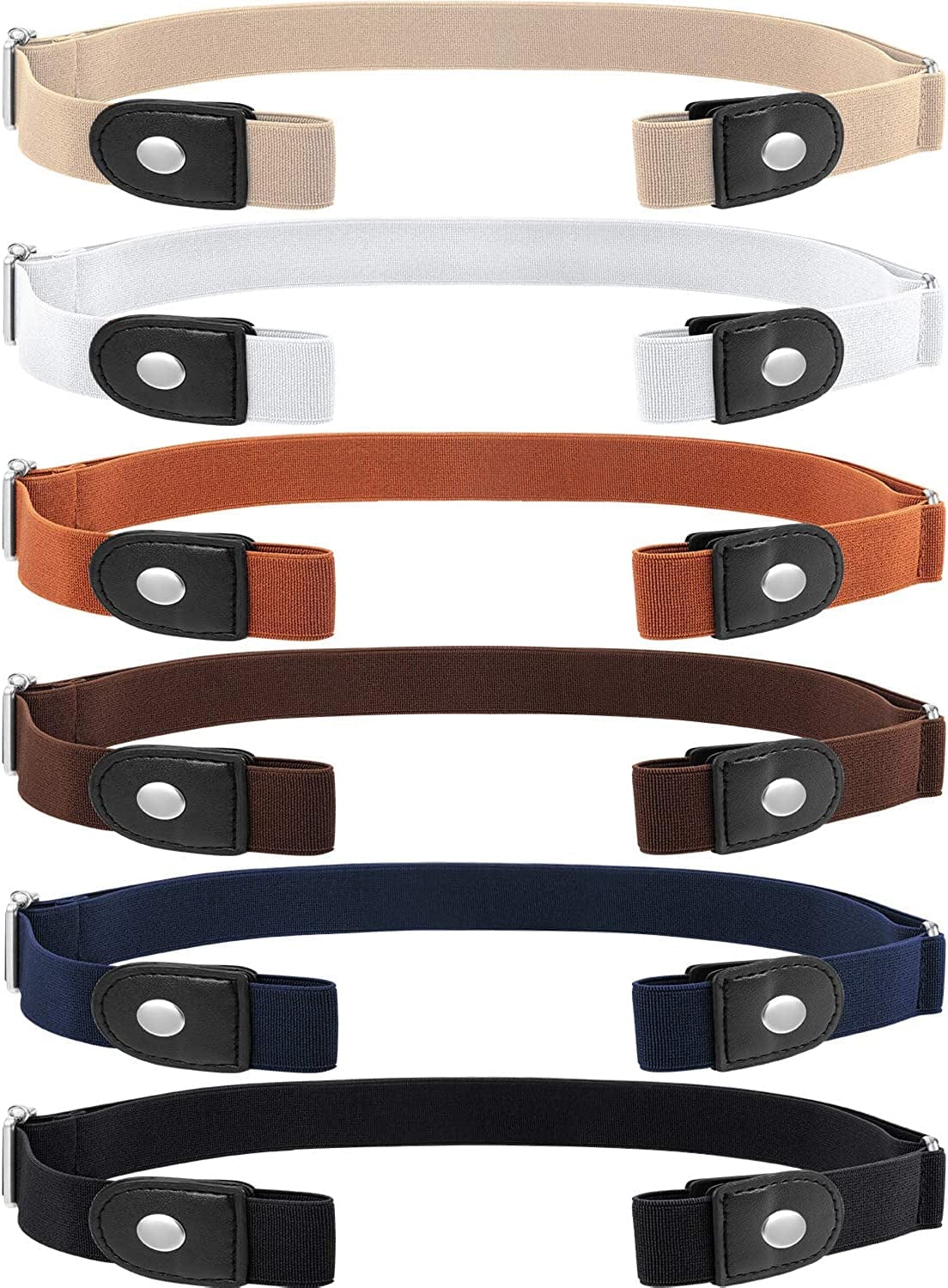 6 Pieces Unisex No Buckle Stretch Belt Adjustable No Buckle Waist Belt Invisible Elastic Belt for Jeans Pants Skirts Apparel & Accessories > Clothing Accessories > Belts Syhood Silver