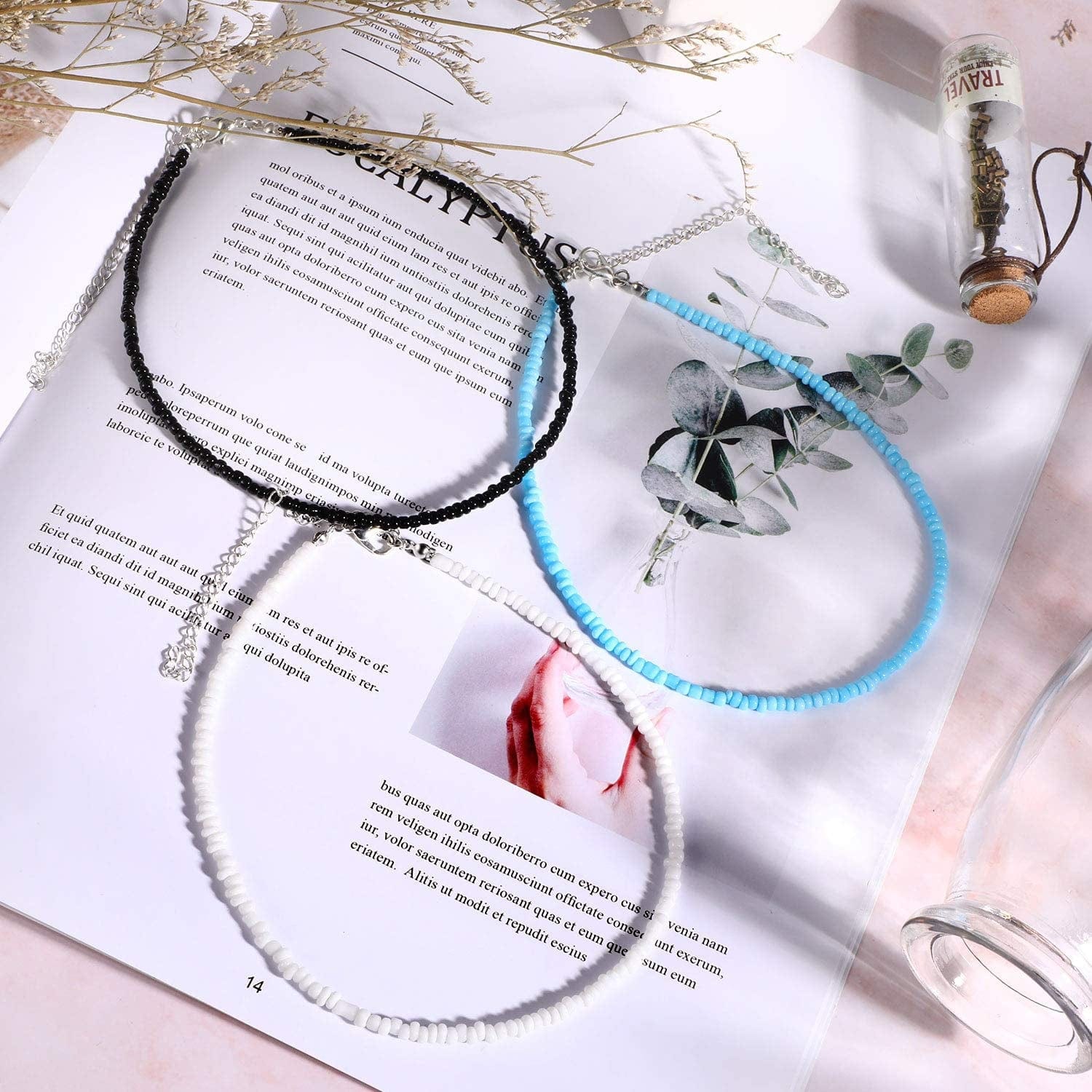 6 Pieces Women Bohemian Necklaces Seed Bead Necklaces Glass Beaded Choker Jewelry for Women and Girls