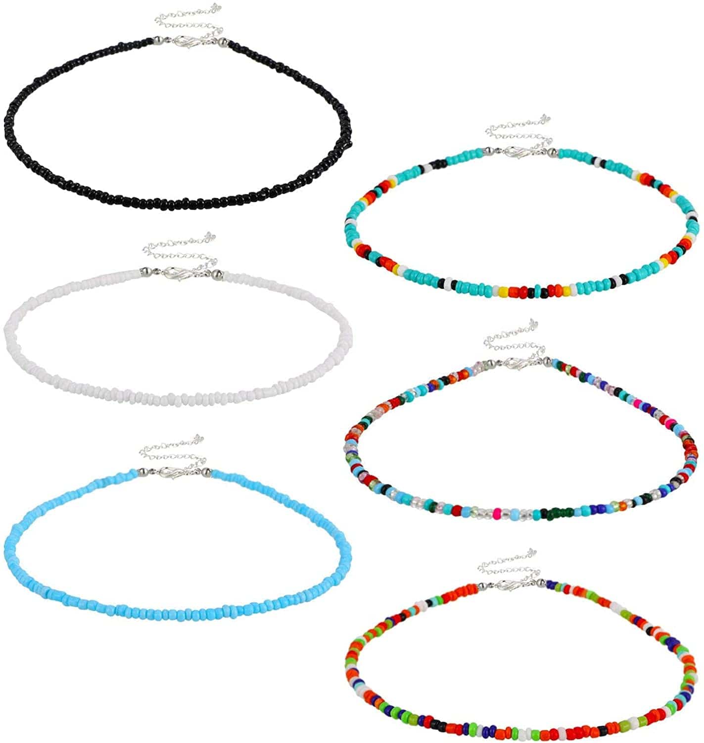 6 Pieces Women Bohemian Necklaces Seed Bead Necklaces Glass Beaded Choker Jewelry for Women and Girls Beautiful Style