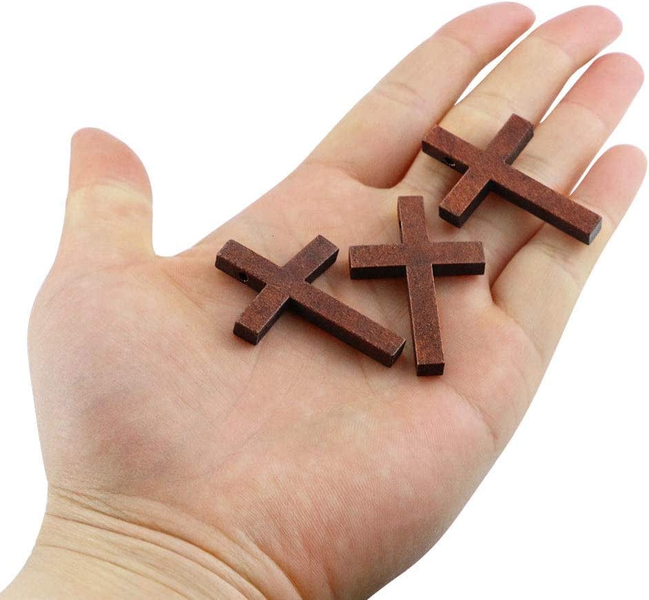 60 Pack Mini Wood Cross Pendants,Cross Charm Spacer Beads for Religious Party Favors Jewelry Project Sunday School DIY Craft(1.2" X 1.7")