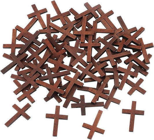 60 Pack Mini Wood Cross Pendants,Cross Charm Spacer Beads for Religious Party Favors Jewelry Project Sunday School DIY Craft(1.2" X 1.7")