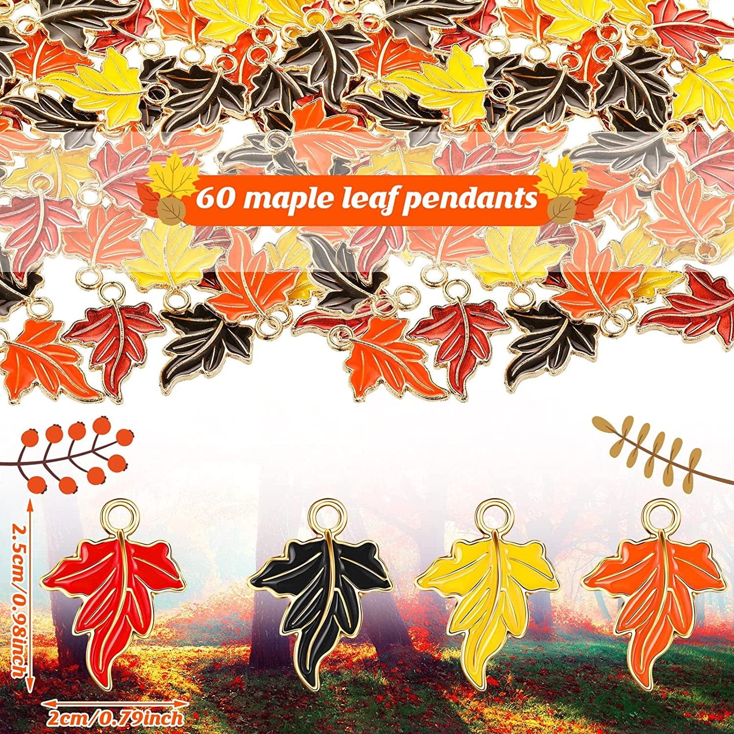 60 Pcs Fall Maple Leaf Charm Pendants 3D Leaf Fall Pendants Mix Color Fall Charms for Jewelry Making Alloy Enamel Autumn Charms for Thanksgiving Halloween Necklace Bracelet Earring Keychain DIY Craft