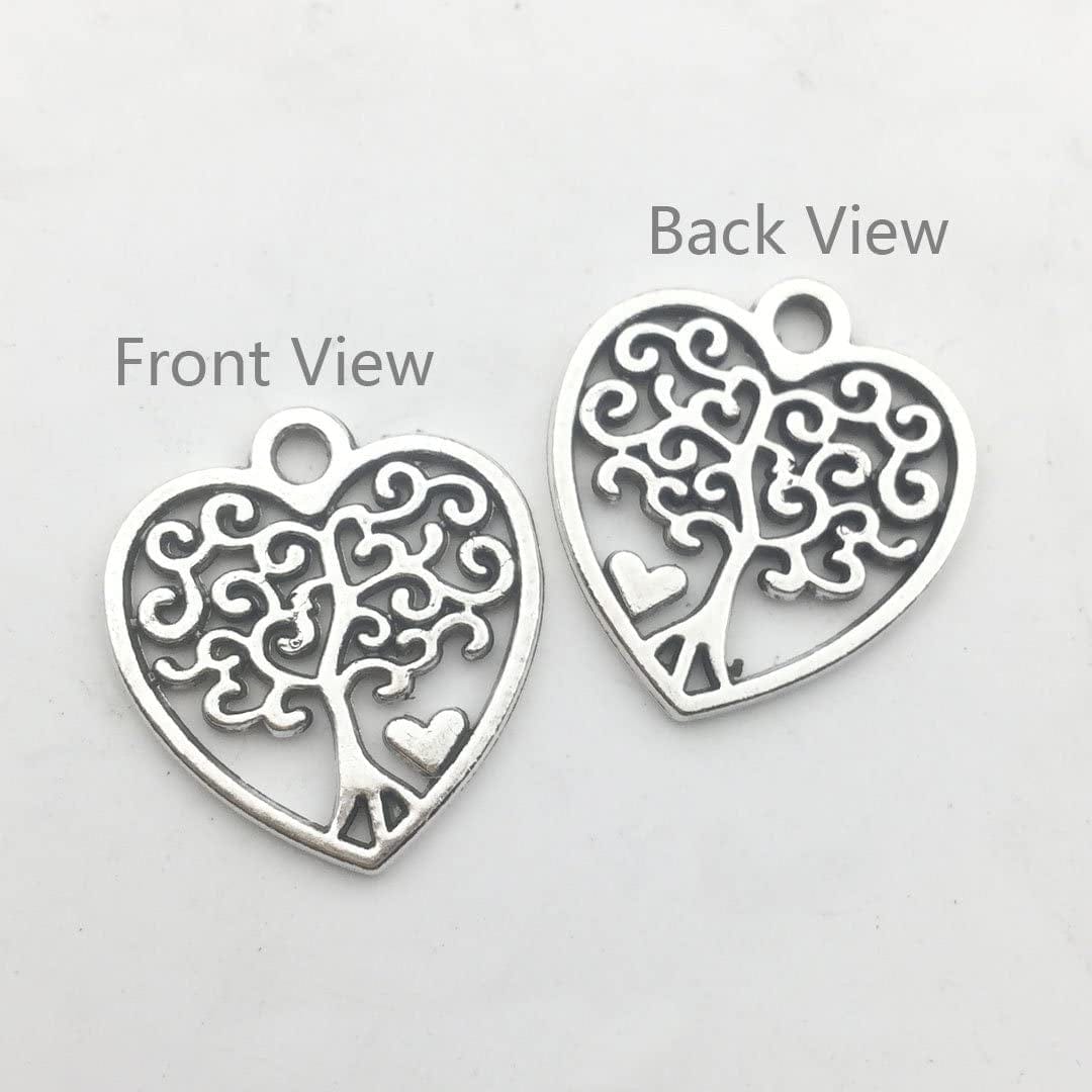 60 PCS Tree of Life Charms Collection - Mixed Antique Silver Colors round Heart Oval Tree Metal Alloy Pendants for Jewelry Making DIY Findings (HM96) Tree of Life Charms-60pcs(3 Style)