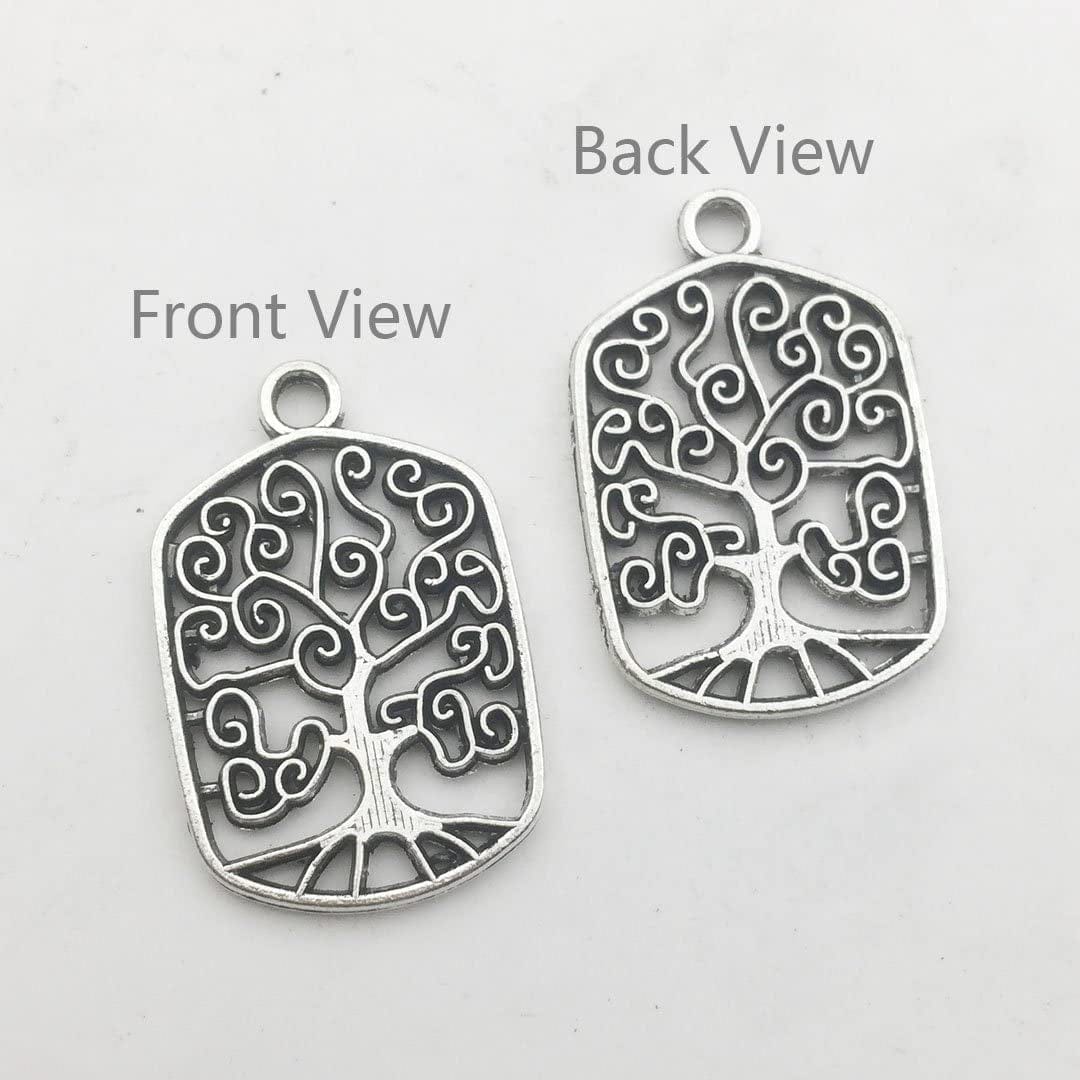 60 PCS Tree of Life Charms Collection - Mixed Antique Silver Colors round Heart Oval Tree Metal Alloy Pendants for Jewelry Making DIY Findings (HM96) Tree of Life Charms-60pcs(3 Style)