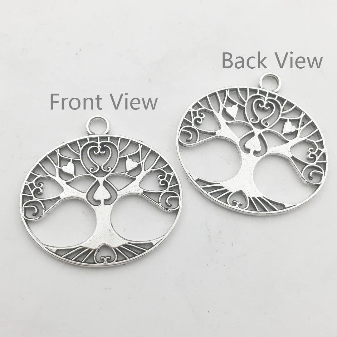 60 PCS Tree of Life Charms Collection - Mixed Antique Silver Colors round Heart Oval Tree Metal Alloy Pendants for Jewelry Making DIY Findings (HM96) Tree of Life Charms-60pcs(3 Style)