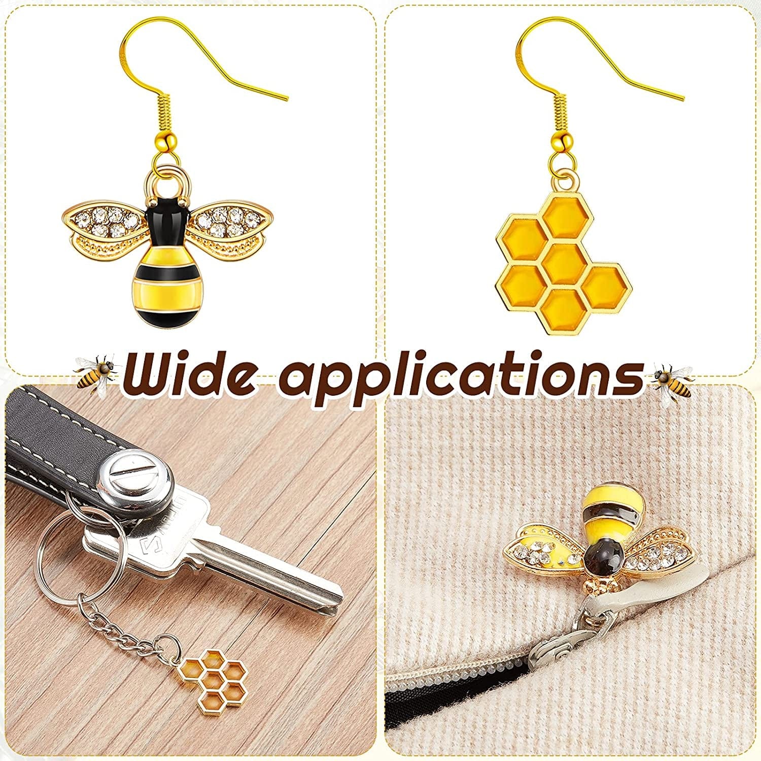 60 Pieces Alloy Enamel Bee Charms Honeycomb Charms Mini Honeycomb Charms for Jewelry Making Rhinestone Bee Cute Charms for DIY Pendant Charms Earrings Keychains Making Supplies