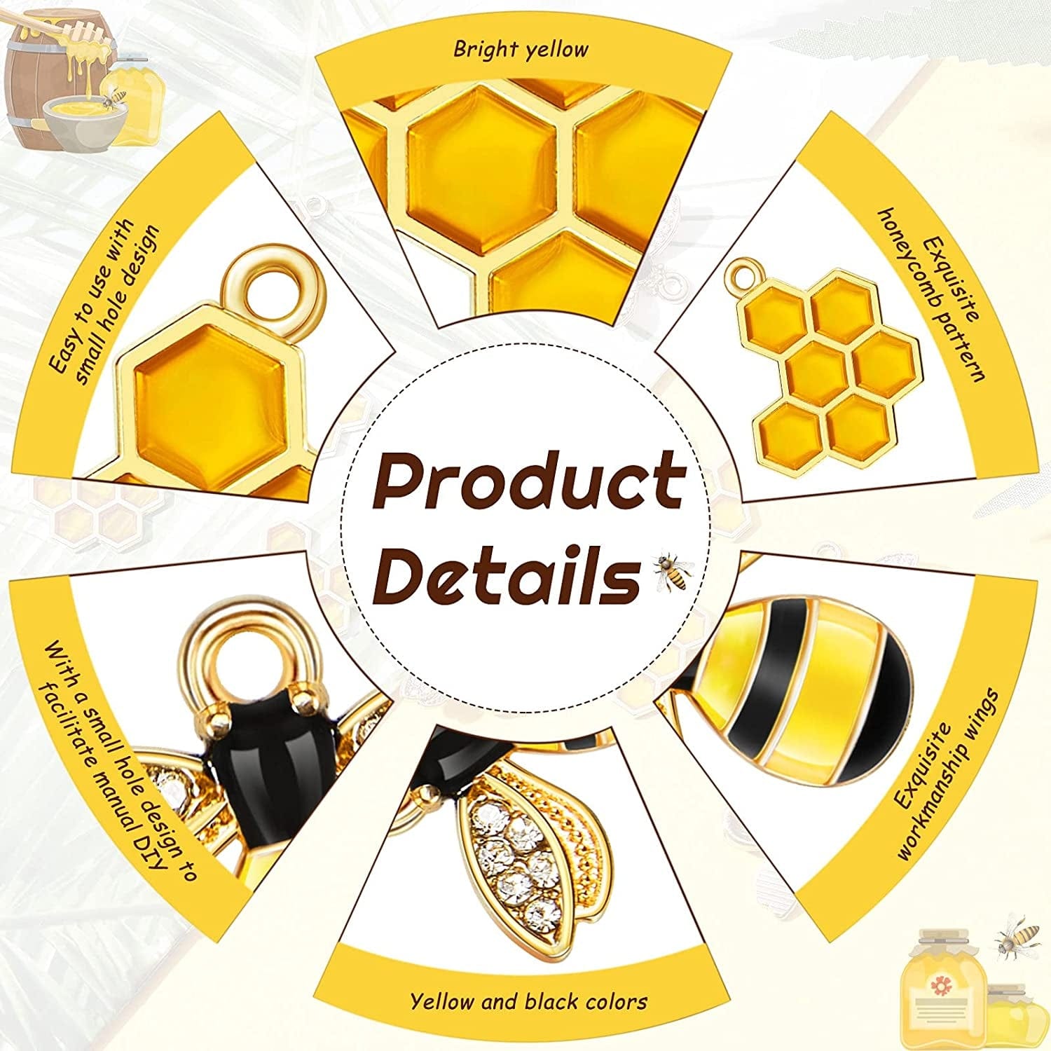 60 Pieces Alloy Enamel Bee Charms Honeycomb Charms Mini Honeycomb Charms for Jewelry Making Rhinestone Bee Cute Charms for DIY Pendant Charms Earrings Keychains Making Supplies